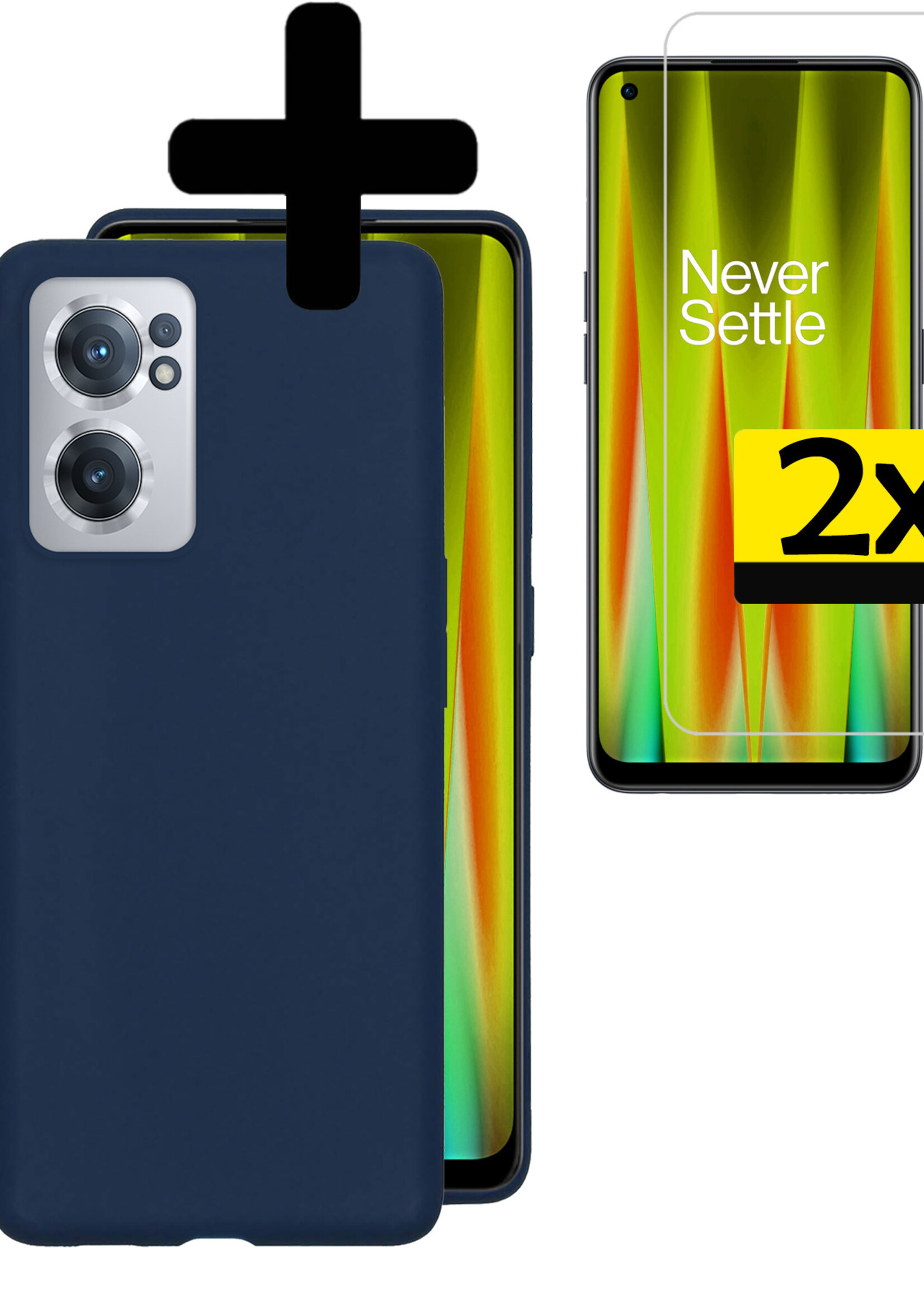 LUQ Hoesje Geschikt voor OnePlus Nord CE 2 Hoesje Siliconen Case Met 2x Screenprotector - Hoes Geschikt voor OnePlus Nord CE 2 Hoes Siliconen - Donkerblauw