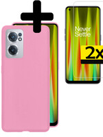 LUQ LUQ OnePlus Nord CE 2 Hoesje Siliconen Met 2x Screenprotector - Lichtroze