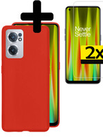 LUQ LUQ OnePlus Nord CE 2 Hoesje Siliconen Met 2x Screenprotector - Rood