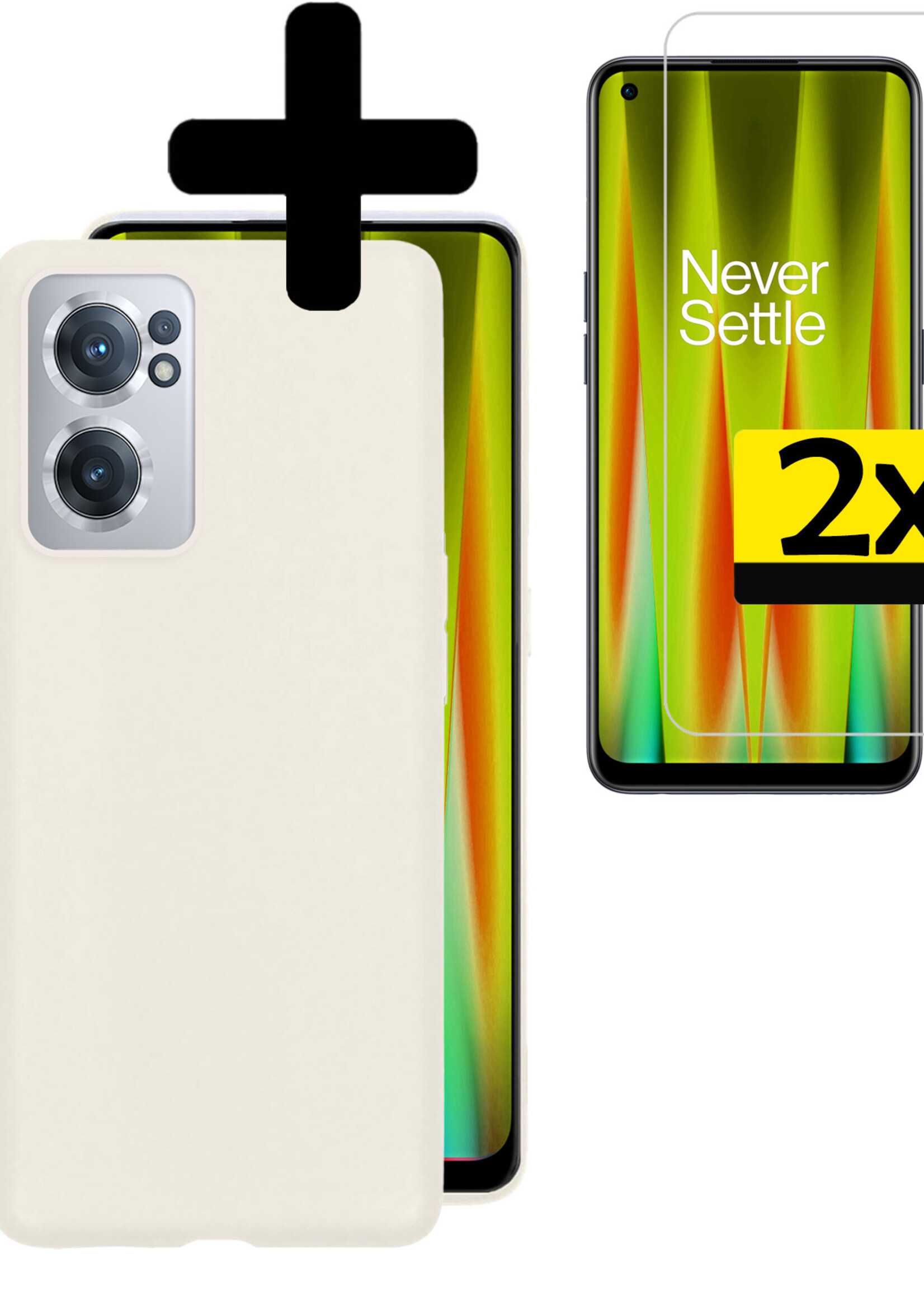 LUQ OnePlus Nord CE 2 Hoesje Cover Siliconen Back Case Met 2x Screenprotector - OnePlus Nord CE 2 Hoes - Wit