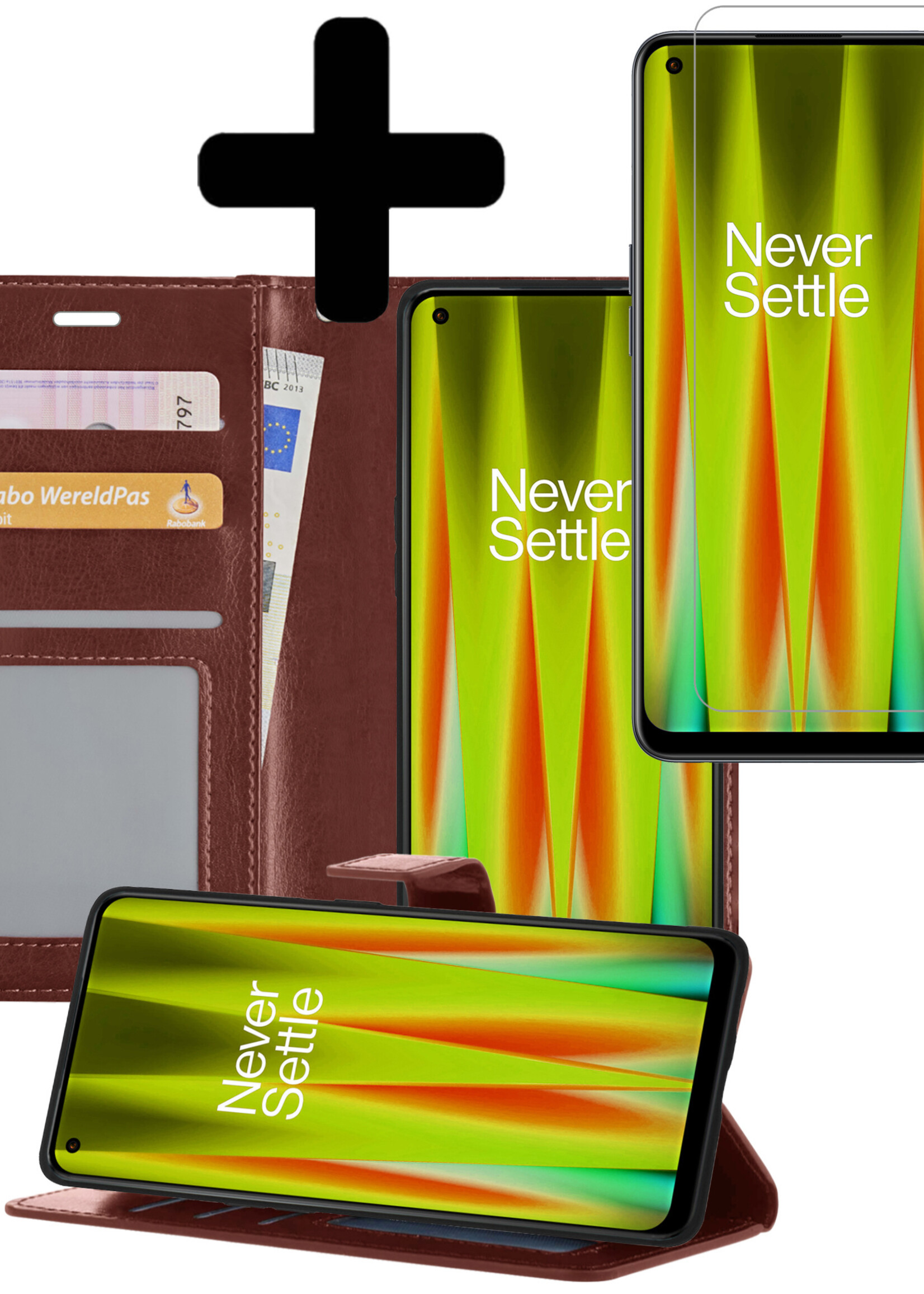 LUQ Hoesje Geschikt voor OnePlus Nord CE 2 Hoesje Book Case Hoes Wallet Cover Met Screenprotector - Hoes Geschikt voor OnePlus Nord CE 2 Hoesje Bookcase Hoes - Bruin