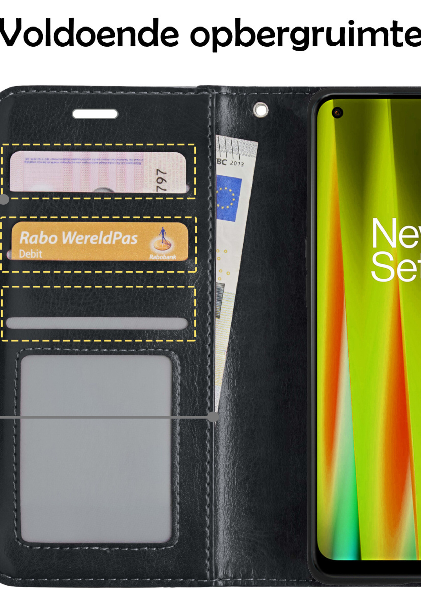 LUQ Hoesje Geschikt voor OnePlus Nord CE 2 Hoesje Book Case Hoes Wallet Cover Met Screenprotector - Hoes Geschikt voor OnePlus Nord CE 2 Hoesje Bookcase Hoes - Zwart