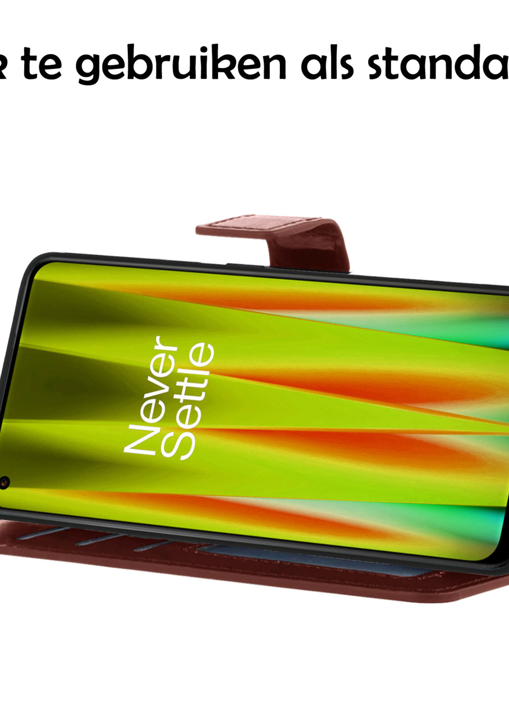 LUQ Hoesje Geschikt voor OnePlus Nord CE 2 Hoesje Book Case Hoes Wallet Cover Met 2x Screenprotector - Hoes Geschikt voor OnePlus Nord CE 2 Hoesje Bookcase Hoes - Bruin