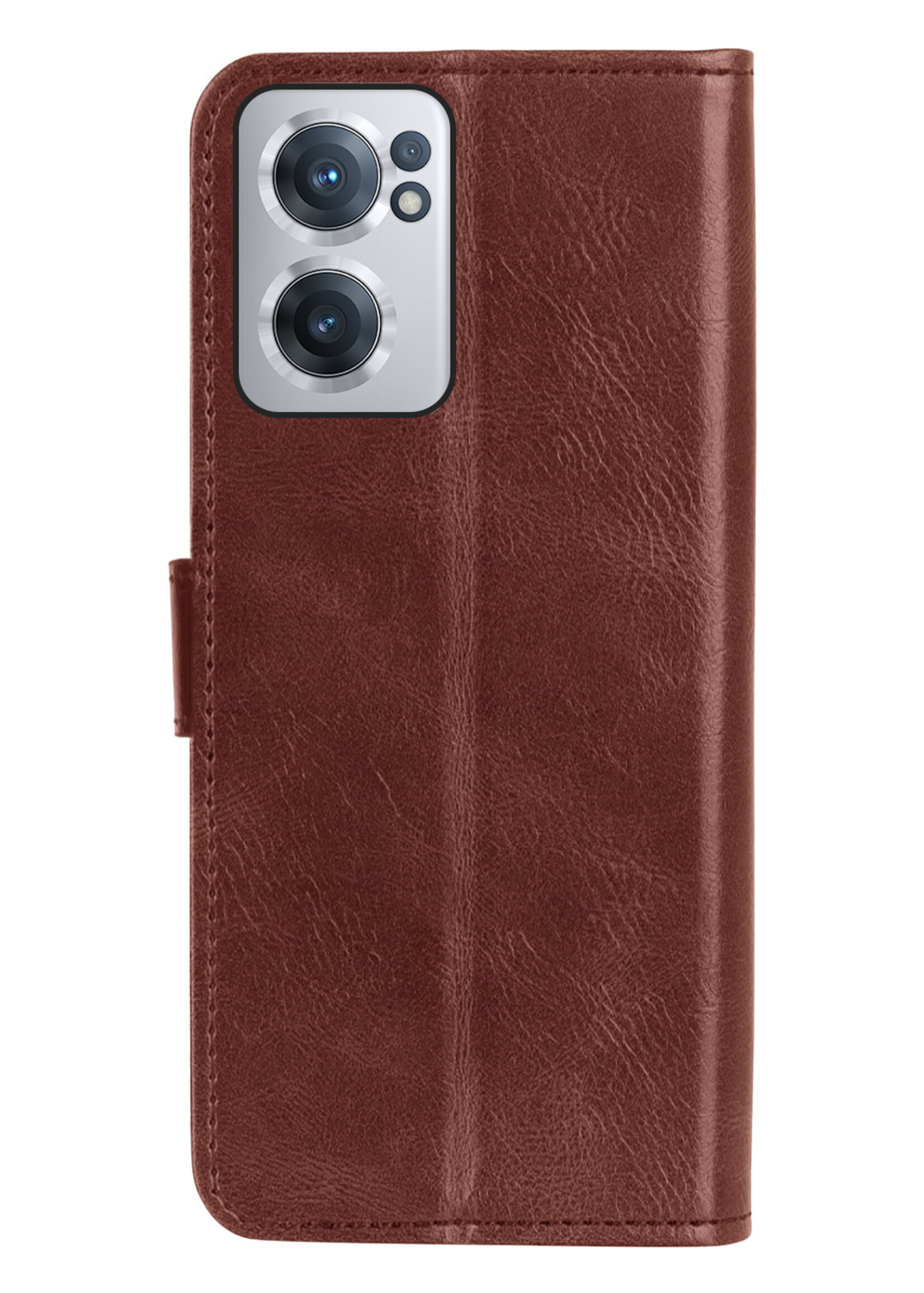 LUQ Hoesje Geschikt voor OnePlus Nord CE 2 Hoesje Book Case Hoes Wallet Cover Met 2x Screenprotector - Hoes Geschikt voor OnePlus Nord CE 2 Hoesje Bookcase Hoes - Bruin