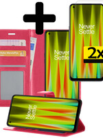 LUQ LUQ OnePlus Nord CE 2 Hoesje Bookcase Donkerroze Met 2x Screenprotector