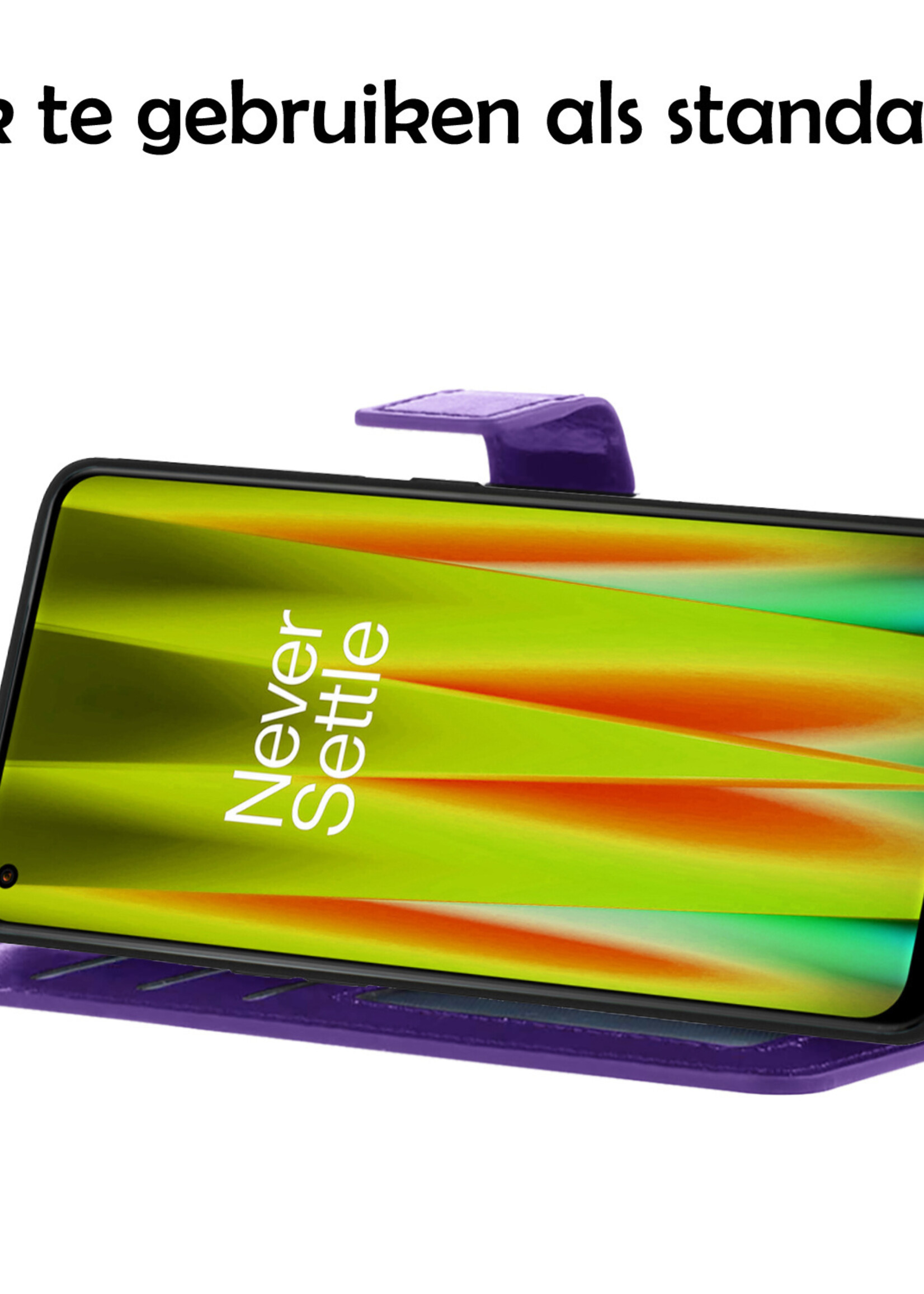 LUQ Hoesje Geschikt voor OnePlus Nord CE 2 Hoesje Book Case Hoes Wallet Cover Met 2x Screenprotector - Hoes Geschikt voor OnePlus Nord CE 2 Hoesje Bookcase Hoes - Paars
