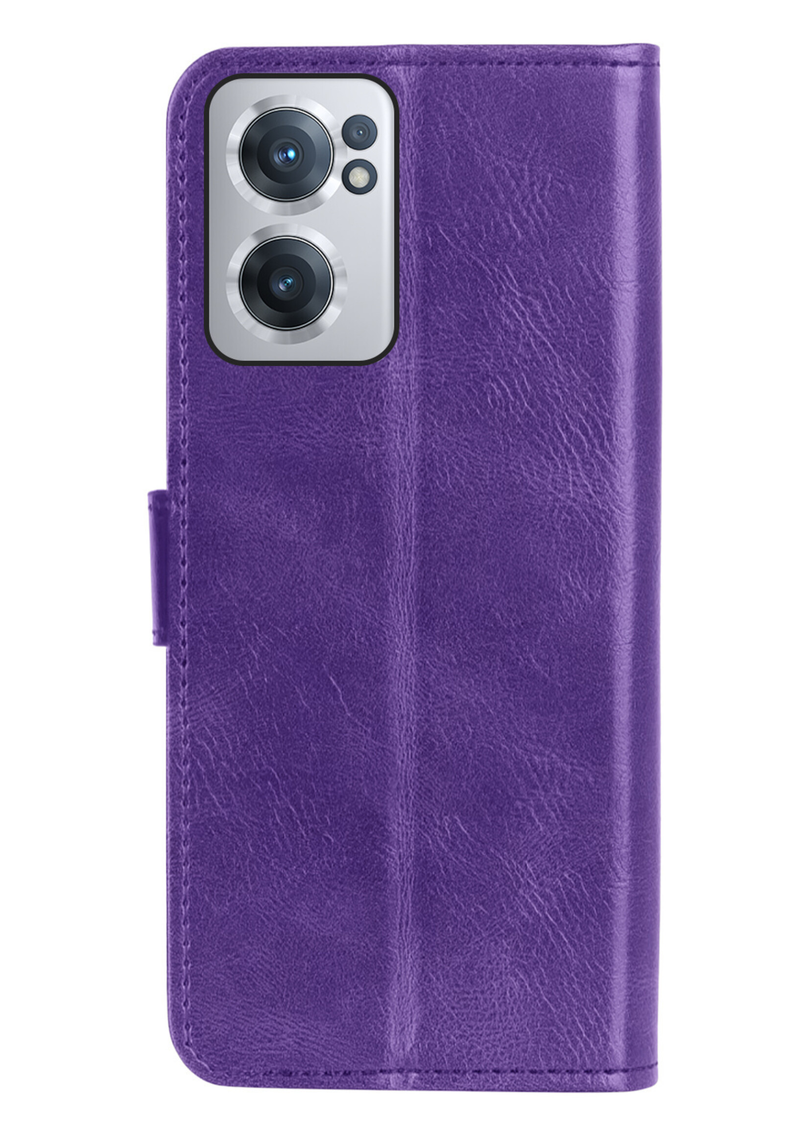 LUQ Hoesje Geschikt voor OnePlus Nord CE 2 Hoesje Book Case Hoes Wallet Cover Met 2x Screenprotector - Hoes Geschikt voor OnePlus Nord CE 2 Hoesje Bookcase Hoes - Paars