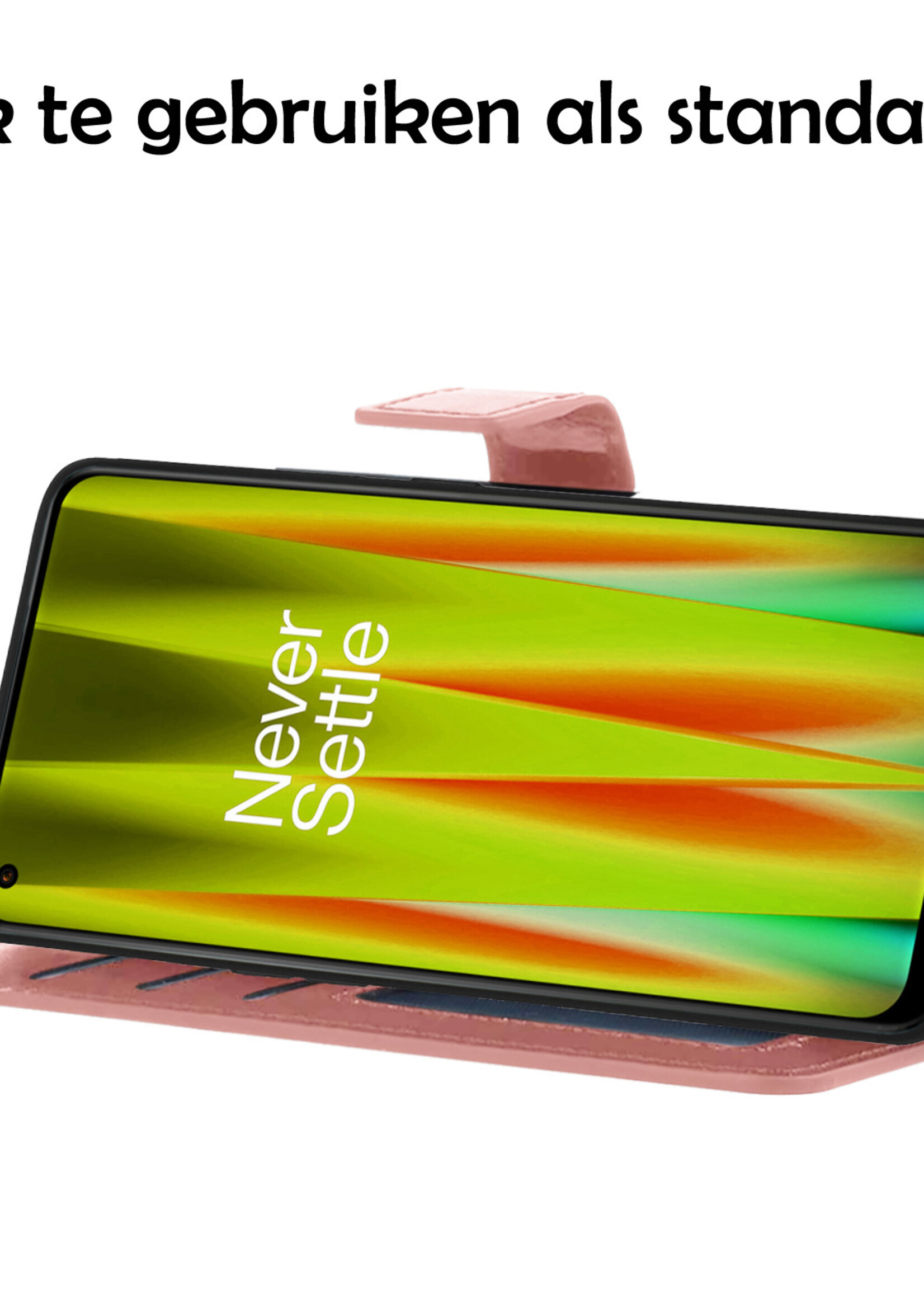 LUQ Hoesje Geschikt voor OnePlus Nord CE 2 Hoesje Book Case Hoes Wallet Cover Met 2x Screenprotector - Hoes Geschikt voor OnePlus Nord CE 2 Hoesje Bookcase Hoes - Rosé goud