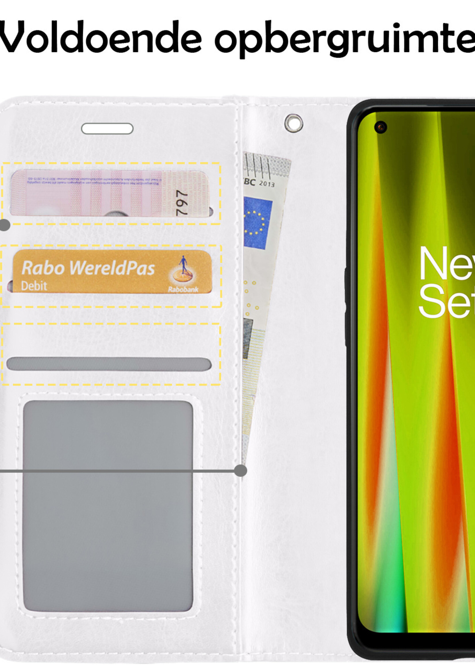 LUQ Hoesje Geschikt voor OnePlus Nord CE 2 Hoesje Book Case Hoes Wallet Cover Met 2x Screenprotector - Hoes Geschikt voor OnePlus Nord CE 2 Hoesje Bookcase Hoes - Wit