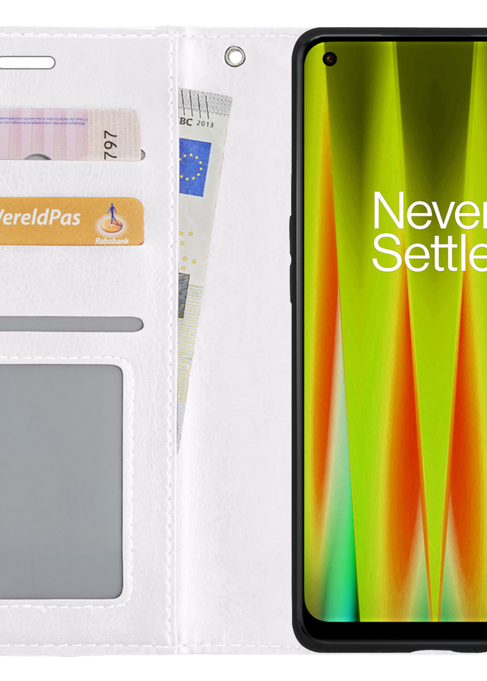 LUQ Hoesje Geschikt voor OnePlus Nord CE 2 Hoesje Book Case Hoes Wallet Cover Met 2x Screenprotector - Hoes Geschikt voor OnePlus Nord CE 2 Hoesje Bookcase Hoes - Wit