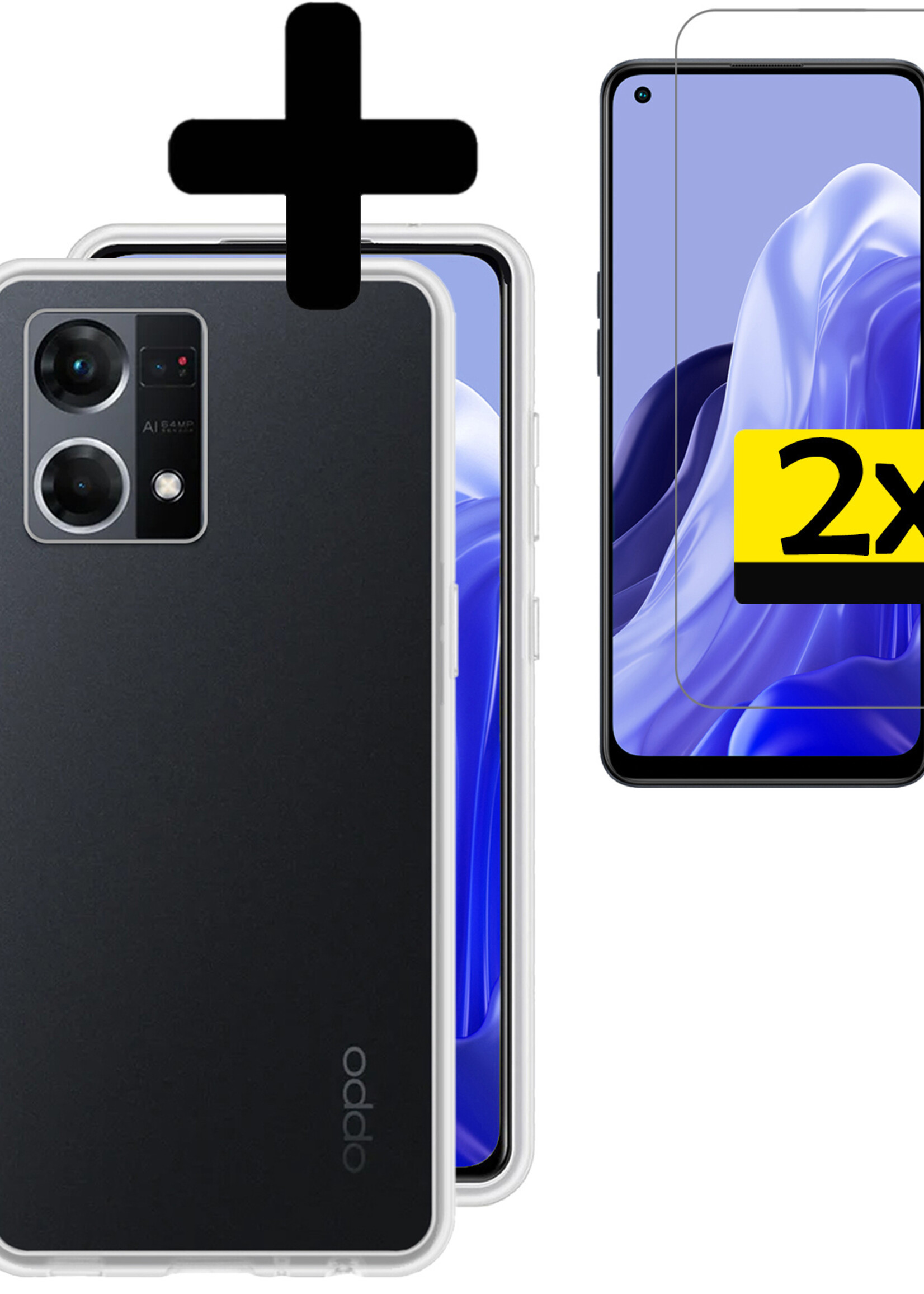LUQ Hoesje Geschikt voor OPPO Reno 7 Hoesje Siliconen Case Met 2x Screenprotector - Hoes Geschikt voor OPPO Reno 7 Hoes Siliconen - Transparant