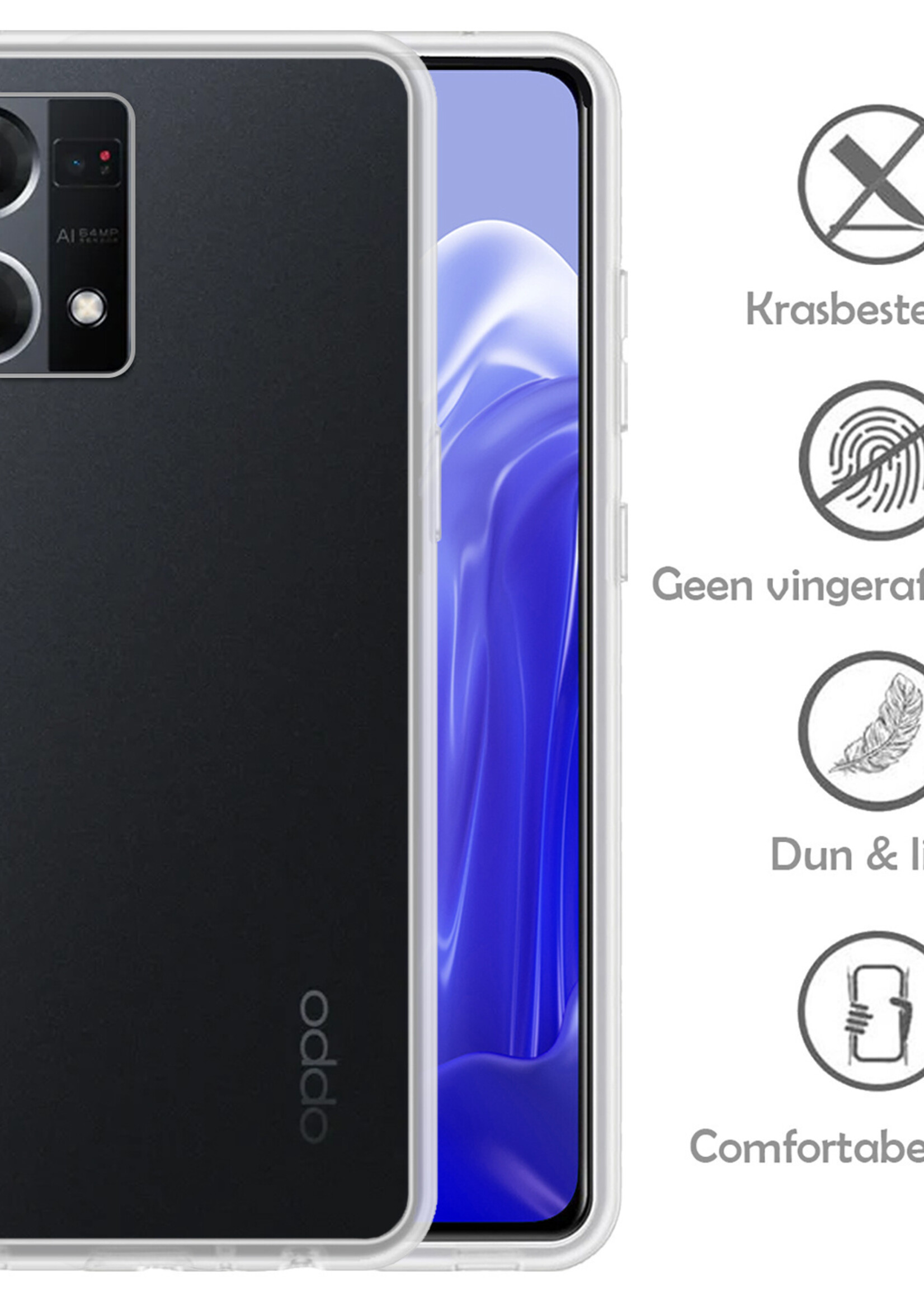 LUQ Hoesje Geschikt voor OPPO Reno 7 Hoesje Siliconen Case Met 2x Screenprotector - Hoes Geschikt voor OPPO Reno 7 Hoes Siliconen - Transparant