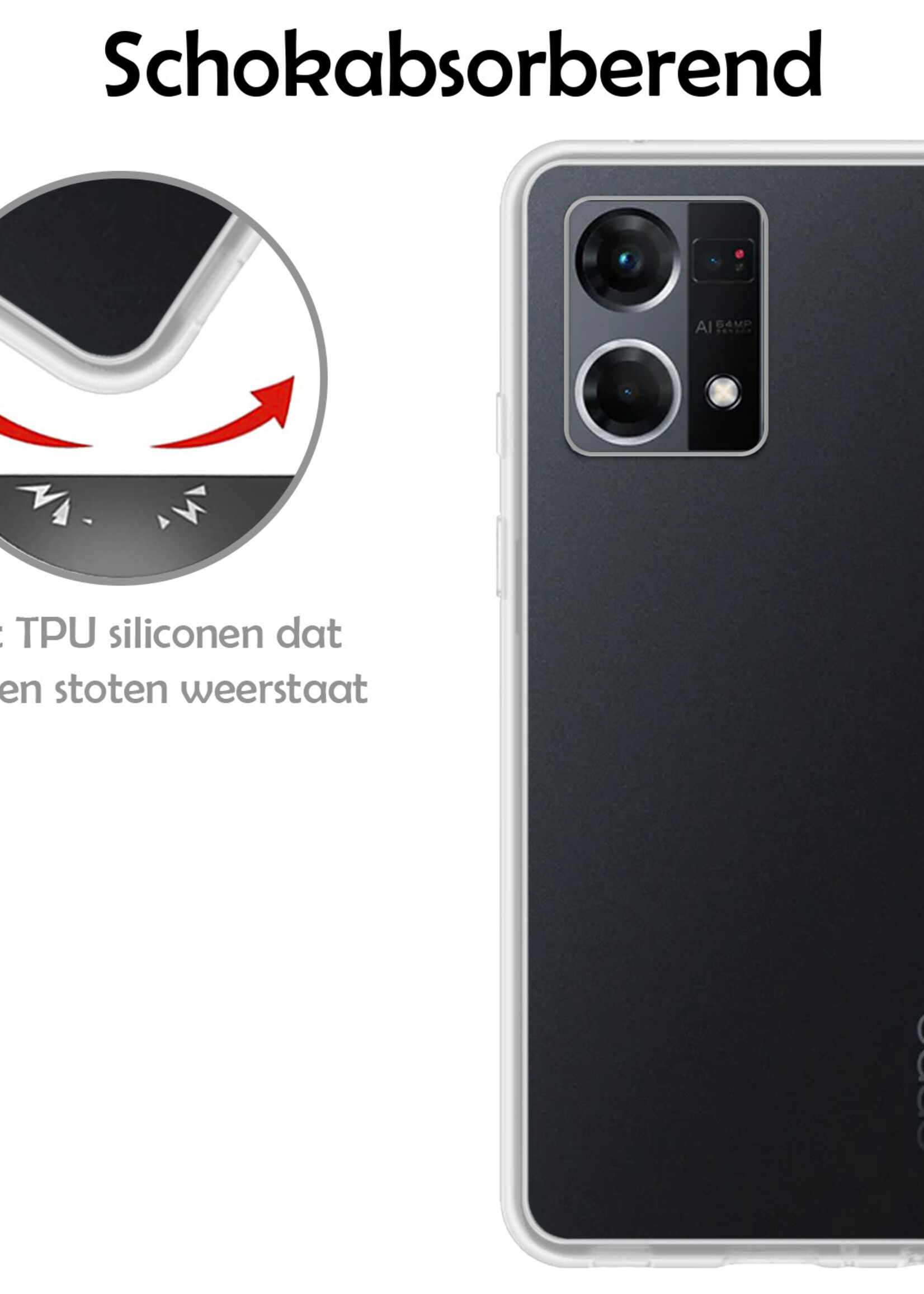LUQ Hoesje Geschikt voor OPPO Reno 7 Hoesje Siliconen Case Met 2x Screenprotector - Hoes Geschikt voor OPPO Reno 7 Hoes Siliconen - Transparant