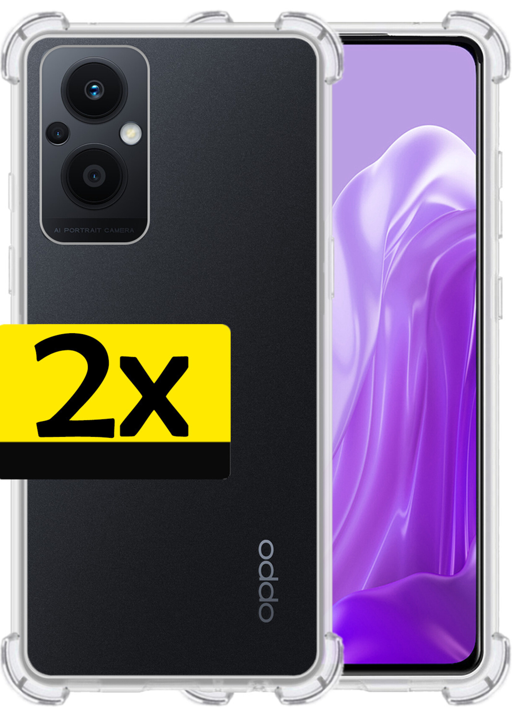 LUQ Hoesje Geschikt voor OPPO Reno 8 Lite Hoesje Shockproof Case Siliconen - Hoes Geschikt voor OPPO Reno 8 Lite Hoes Cover Siliconen - Transparant - 2 Stuks