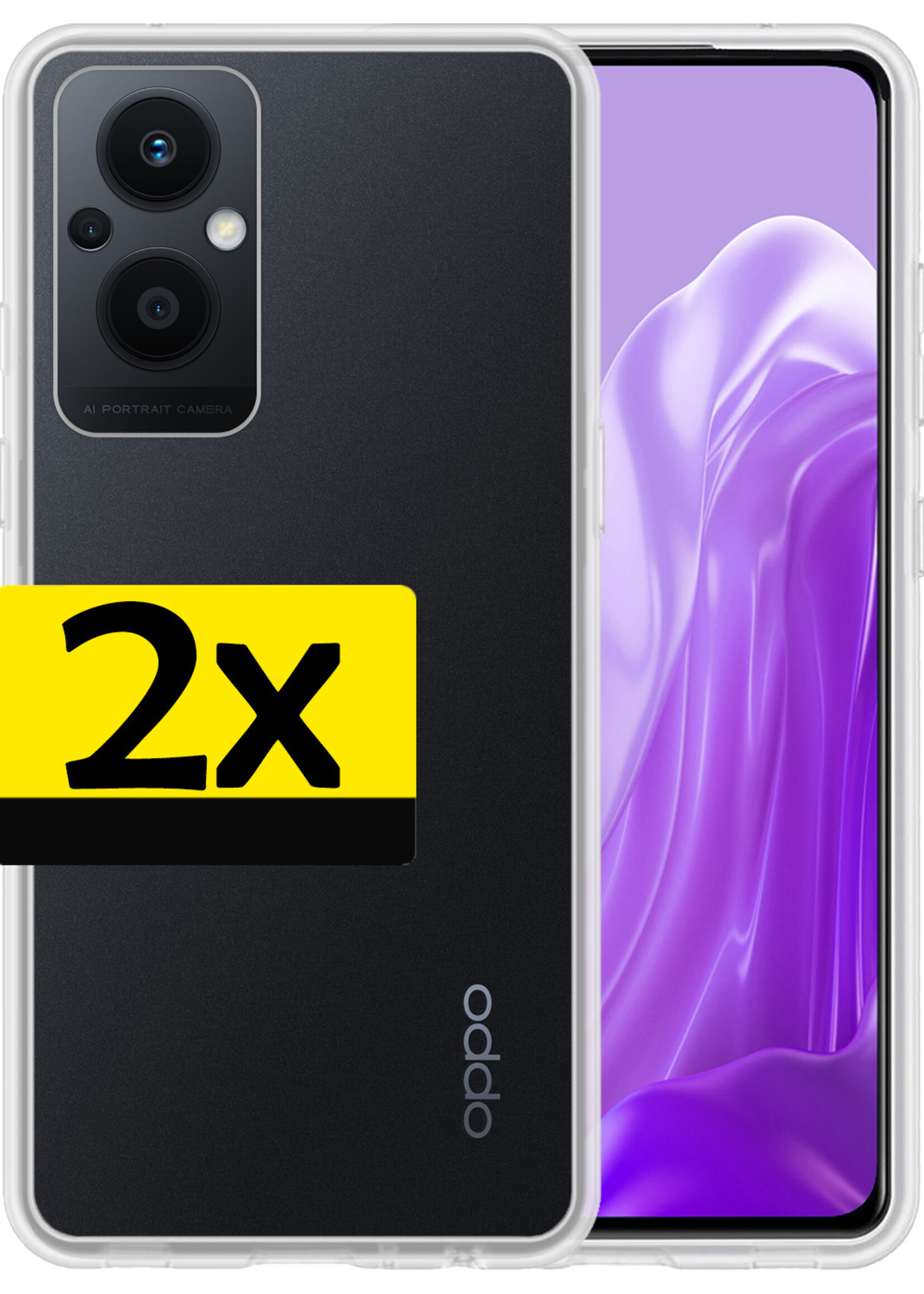 LUQ Hoesje Geschikt voor OPPO Reno 8 Lite Hoesje Siliconen Case - Hoes Geschikt voor OPPO Reno 8 Lite Hoes Siliconen - Transparant - 2 Stuks
