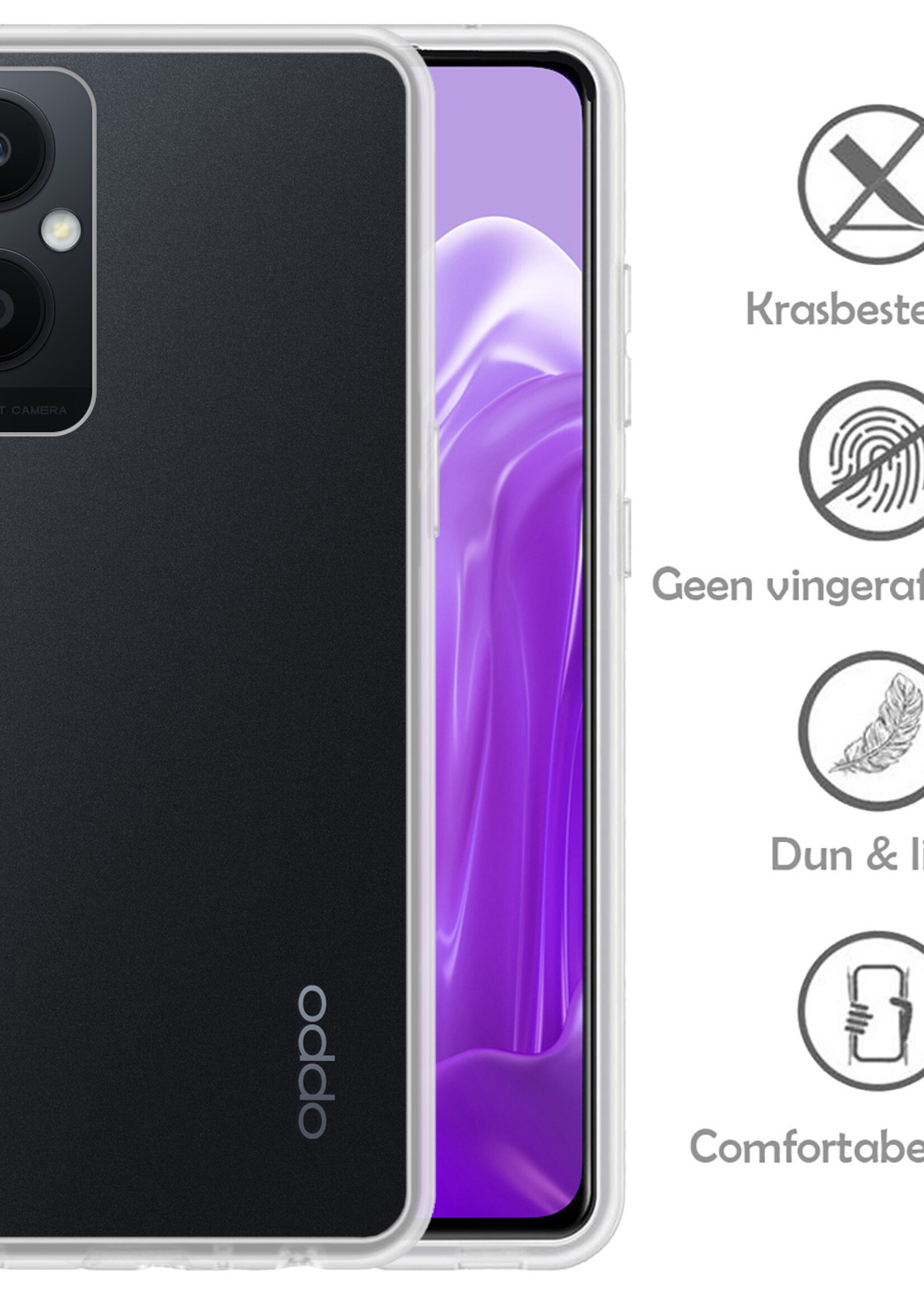 LUQ Hoesje Geschikt voor OPPO Reno 8 Lite Hoesje Siliconen Case - Hoes Geschikt voor OPPO Reno 8 Lite Hoes Siliconen - Transparant - 2 Stuks