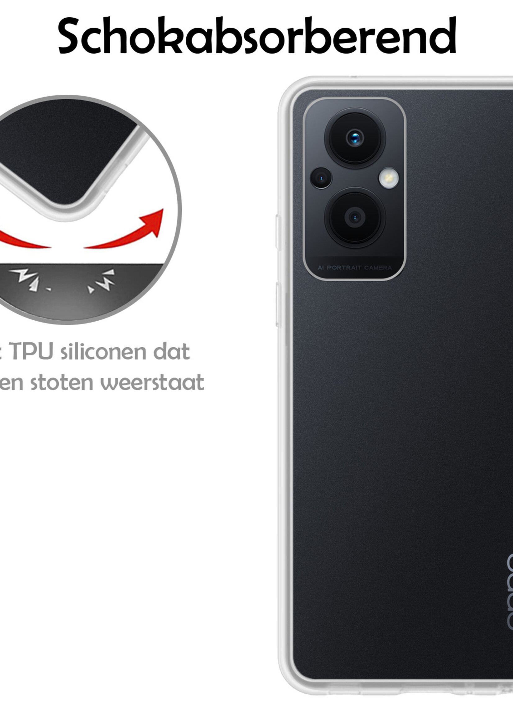 LUQ Hoesje Geschikt voor OPPO Reno 8 Lite Hoesje Siliconen Case - Hoes Geschikt voor OPPO Reno 8 Lite Hoes Siliconen - Transparant - 2 Stuks