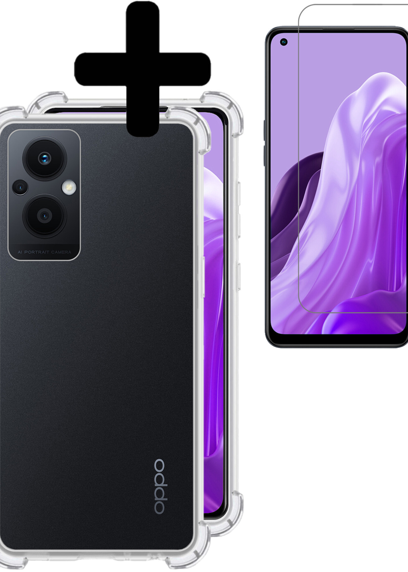 LUQ Hoesje Geschikt voor OPPO Reno 8 Lite Hoesje Shockproof Case Siliconen Met Screenprotector - Hoes Geschikt voor OPPO Reno 8 Lite Hoes Cover Siliconen - Transparant