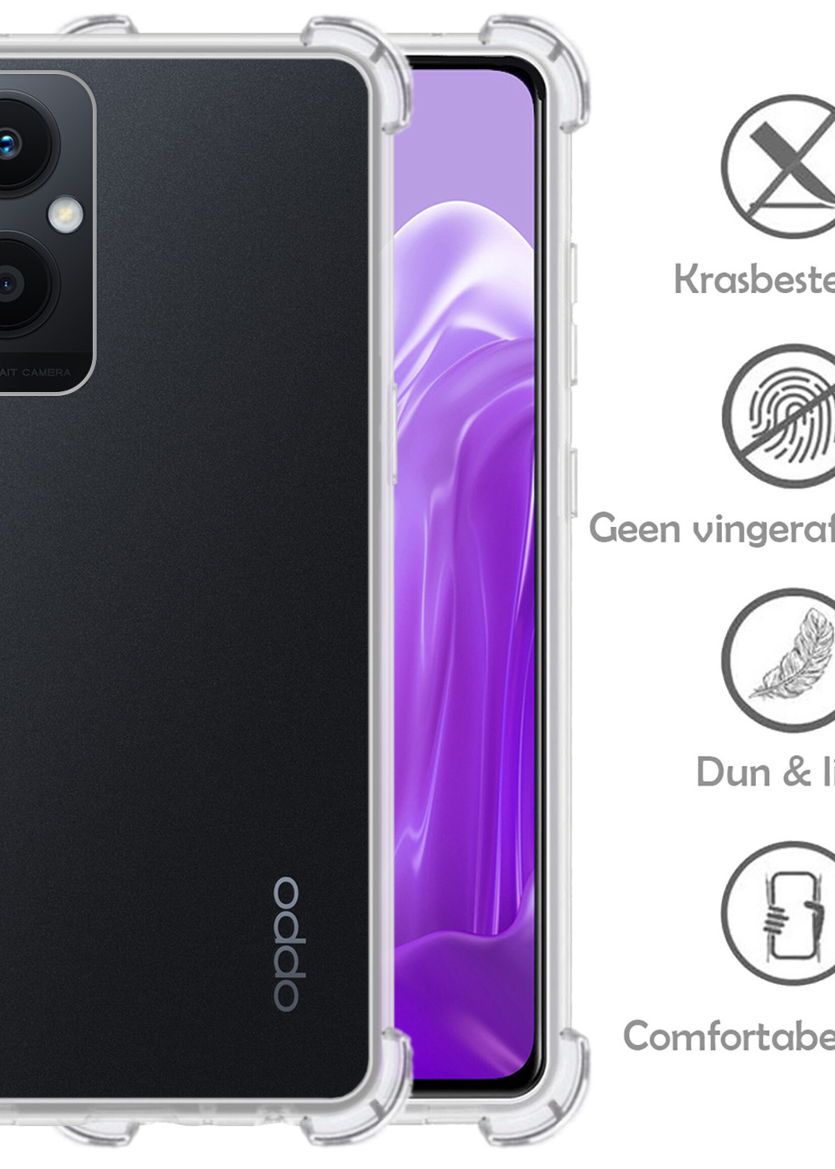 LUQ Hoesje Geschikt voor OPPO Reno 8 Lite Hoesje Shockproof Case Siliconen Met 2x Screenprotector - Hoes Geschikt voor OPPO Reno 8 Lite Hoes Cover Siliconen - Transparant