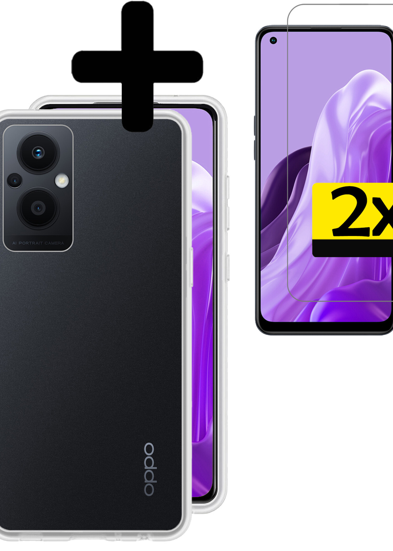 LUQ Hoesje Geschikt voor OPPO Reno 8 Lite Hoesje Siliconen Case Met 2x Screenprotector - Hoes Geschikt voor OPPO Reno 8 Lite Hoes Siliconen - Transparant