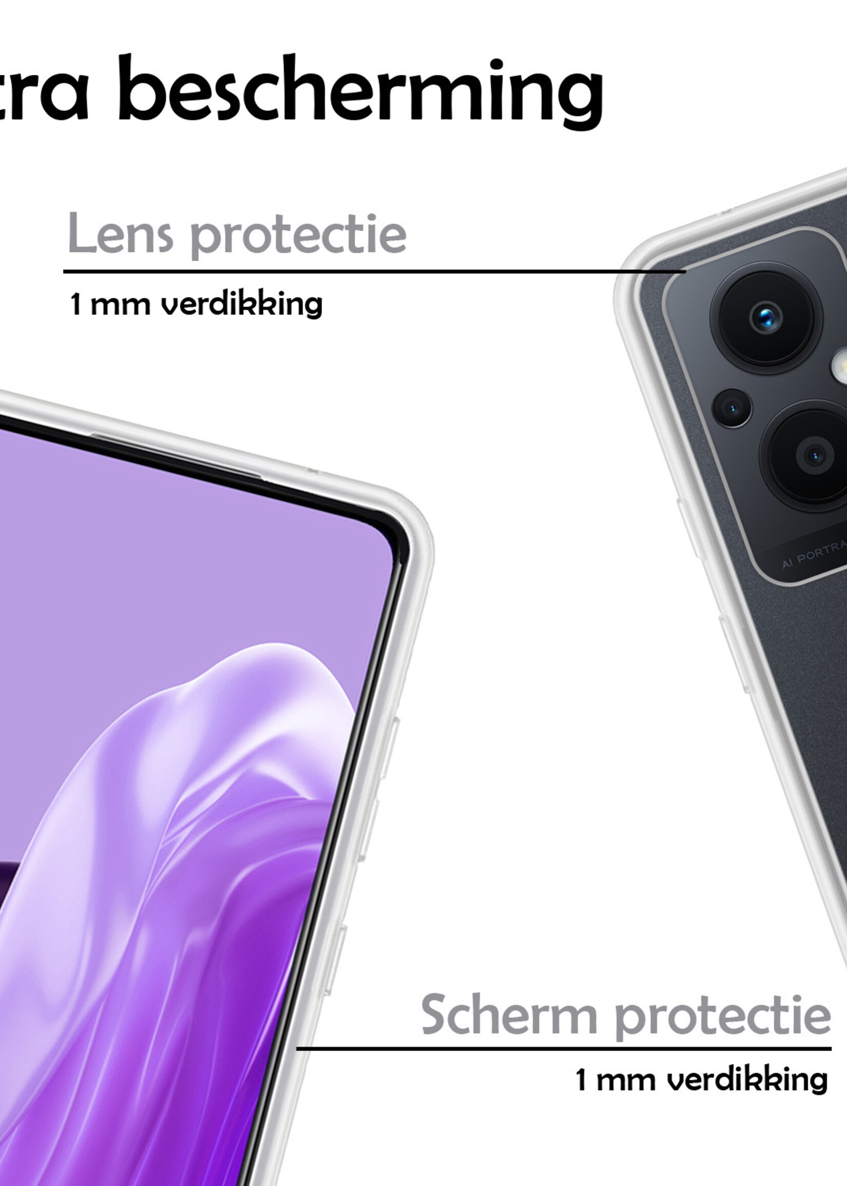 LUQ Hoesje Geschikt voor OPPO Reno 8 Lite Hoesje Siliconen Case Met 2x Screenprotector - Hoes Geschikt voor OPPO Reno 8 Lite Hoes Siliconen - Transparant