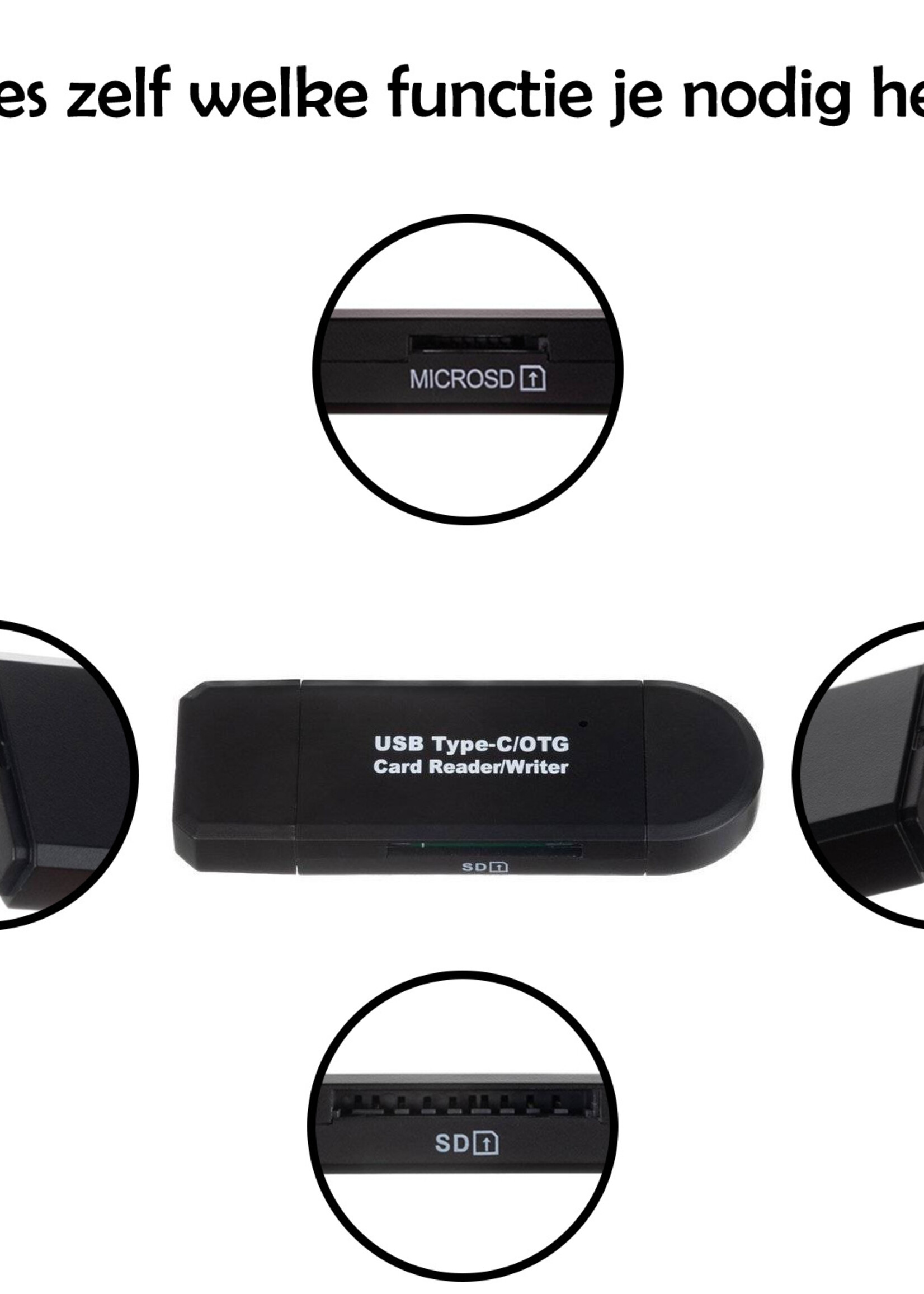 LUQ SD Kaartlezer Micro SD Kaartlezer Type C OTG SD Card Reader 5-in-1 Micro SD Card Reader - Geschikt voor Telefoon, PC en Tablet