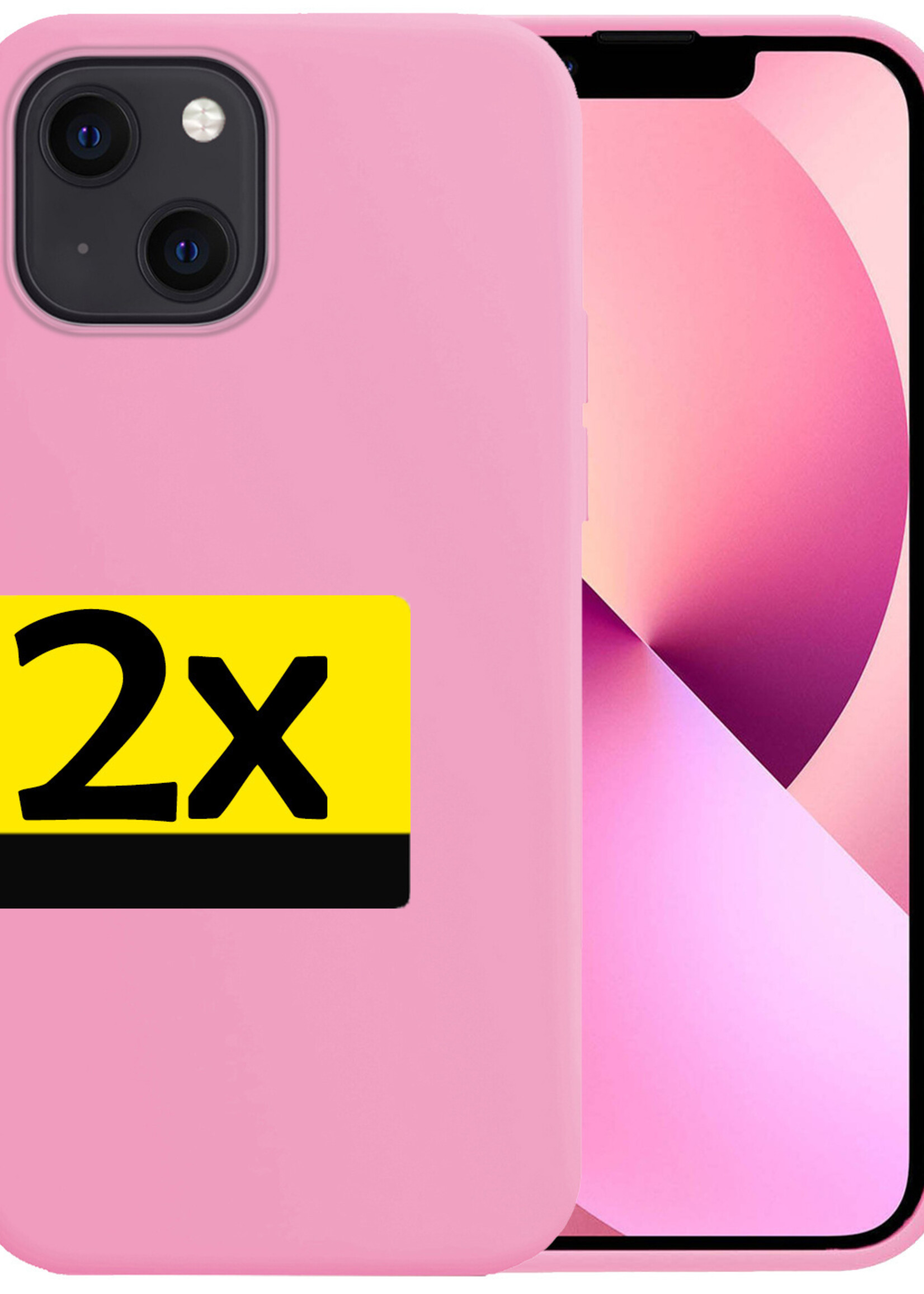 LUQ Hoesje Geschikt voor iPhone 14 Hoesje Siliconen Case - Hoes Geschikt voor iPhone 14 Hoes Siliconen - Lichtroze - 2 Stuks