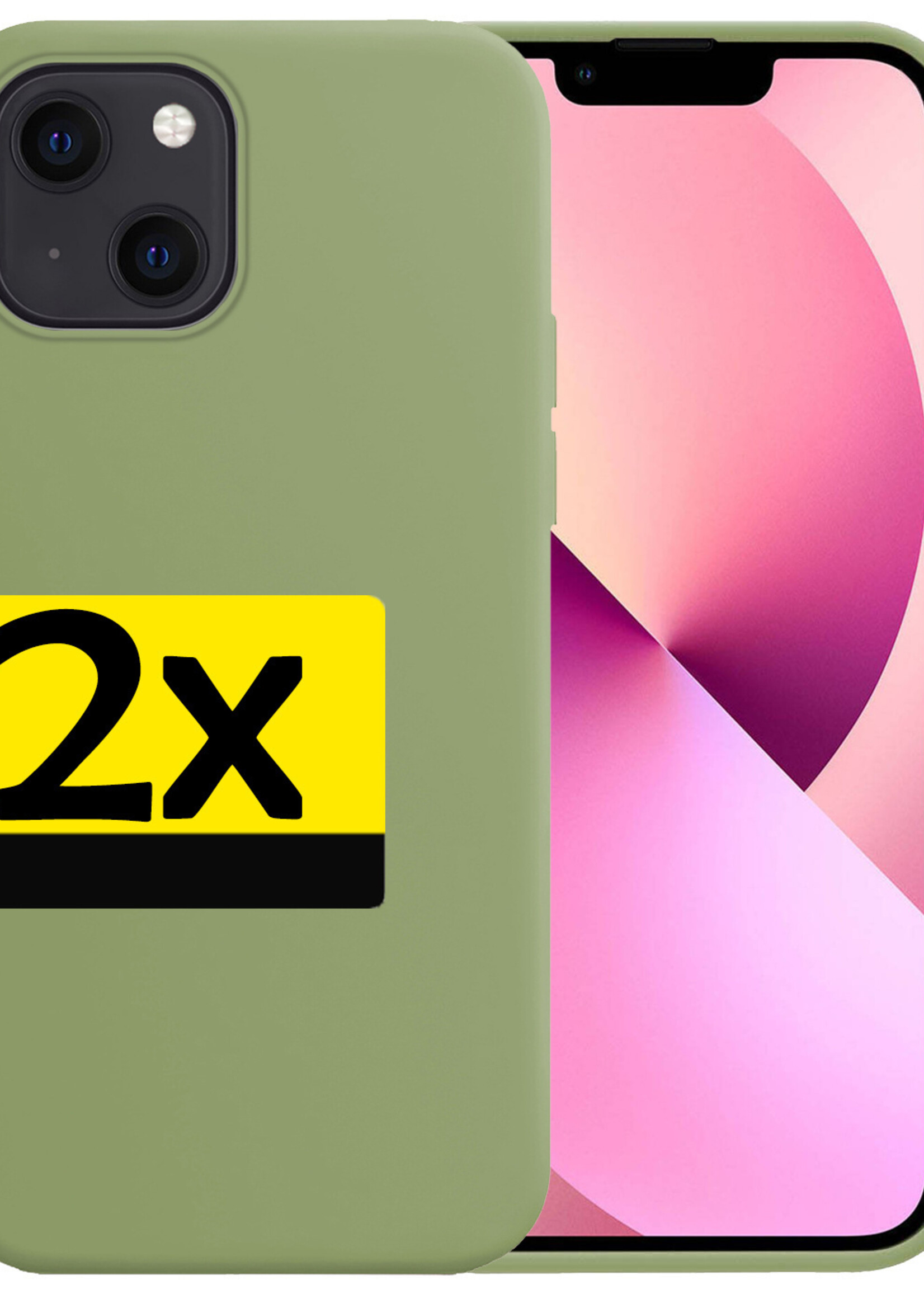 LUQ Hoesje Geschikt voor iPhone 14 Plus Hoesje Siliconen Case - Hoes Geschikt voor iPhone 14 Plus Hoes Siliconen - Groen - 2 Stuks