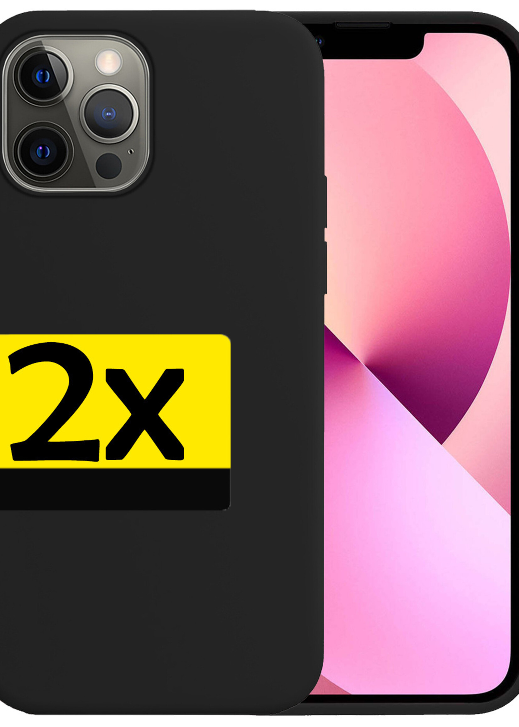 LUQ Hoesje Geschikt voor iPhone 14 Pro Hoesje Siliconen Case - Hoes Geschikt voor iPhone 14 Pro Hoes Siliconen - Zwart - 2 Stuks