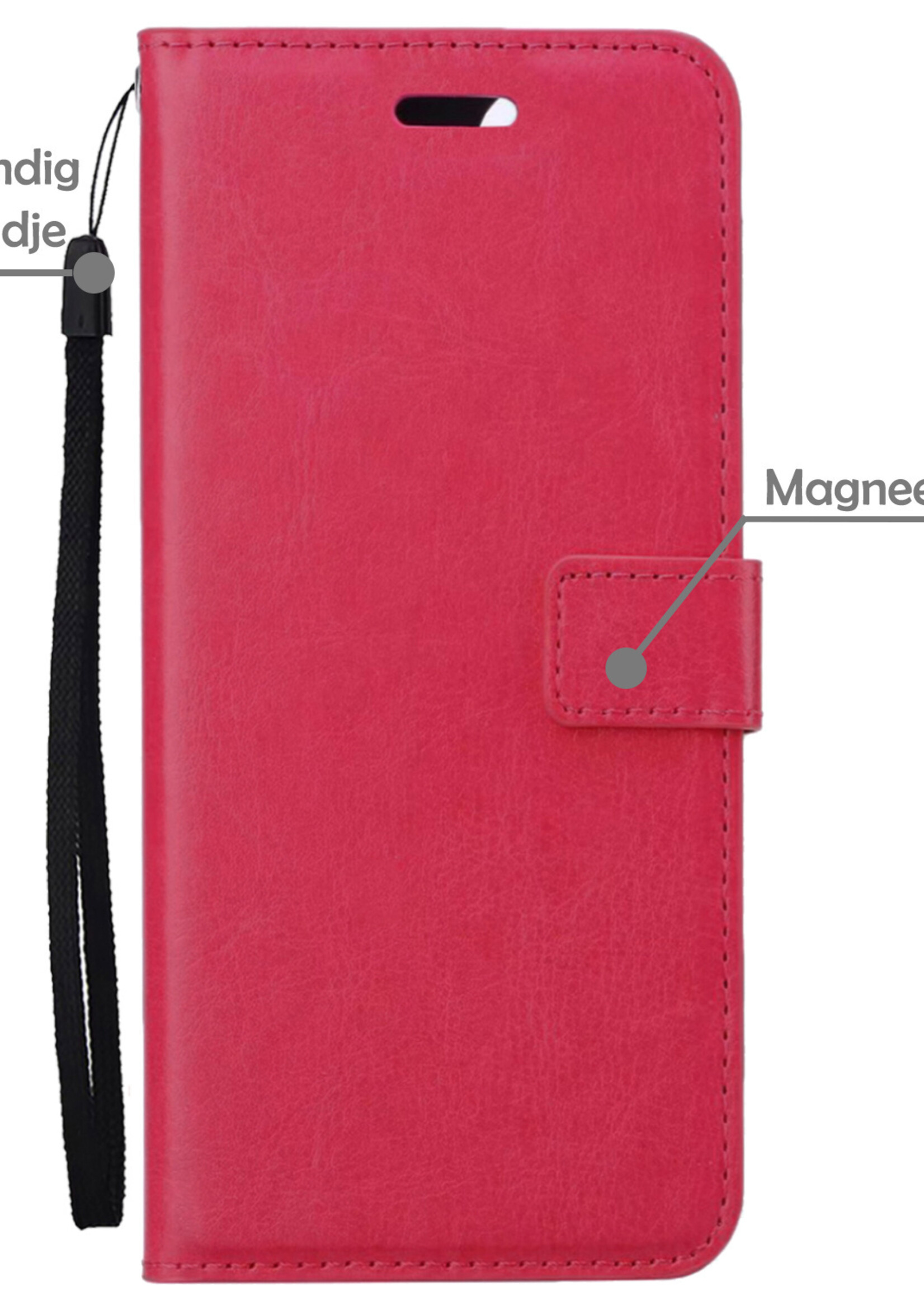 Hoesje Geschikt voor iPhone 14 Hoesje Book Case Hoes Wallet Cover - Hoes Geschikt voor iPhone 14 Hoesje Bookcase Hoes - Donkerroze