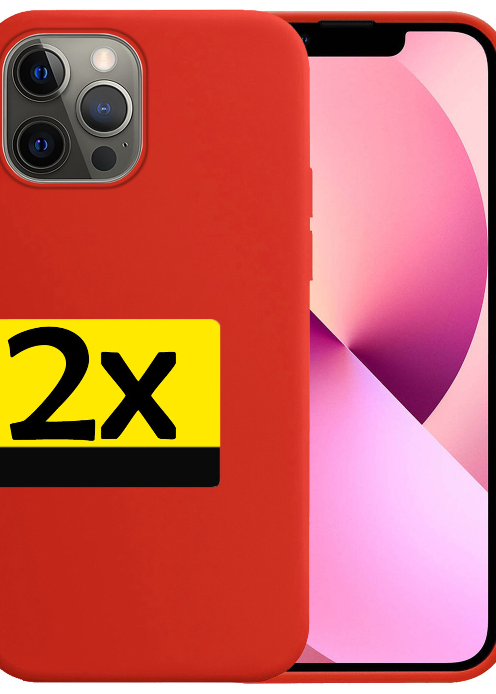 LUQ Hoesje Geschikt voor iPhone 14 Pro Hoesje Siliconen Case - Hoes Geschikt voor iPhone 14 Pro Hoes Siliconen - Rood - 2 Stuks