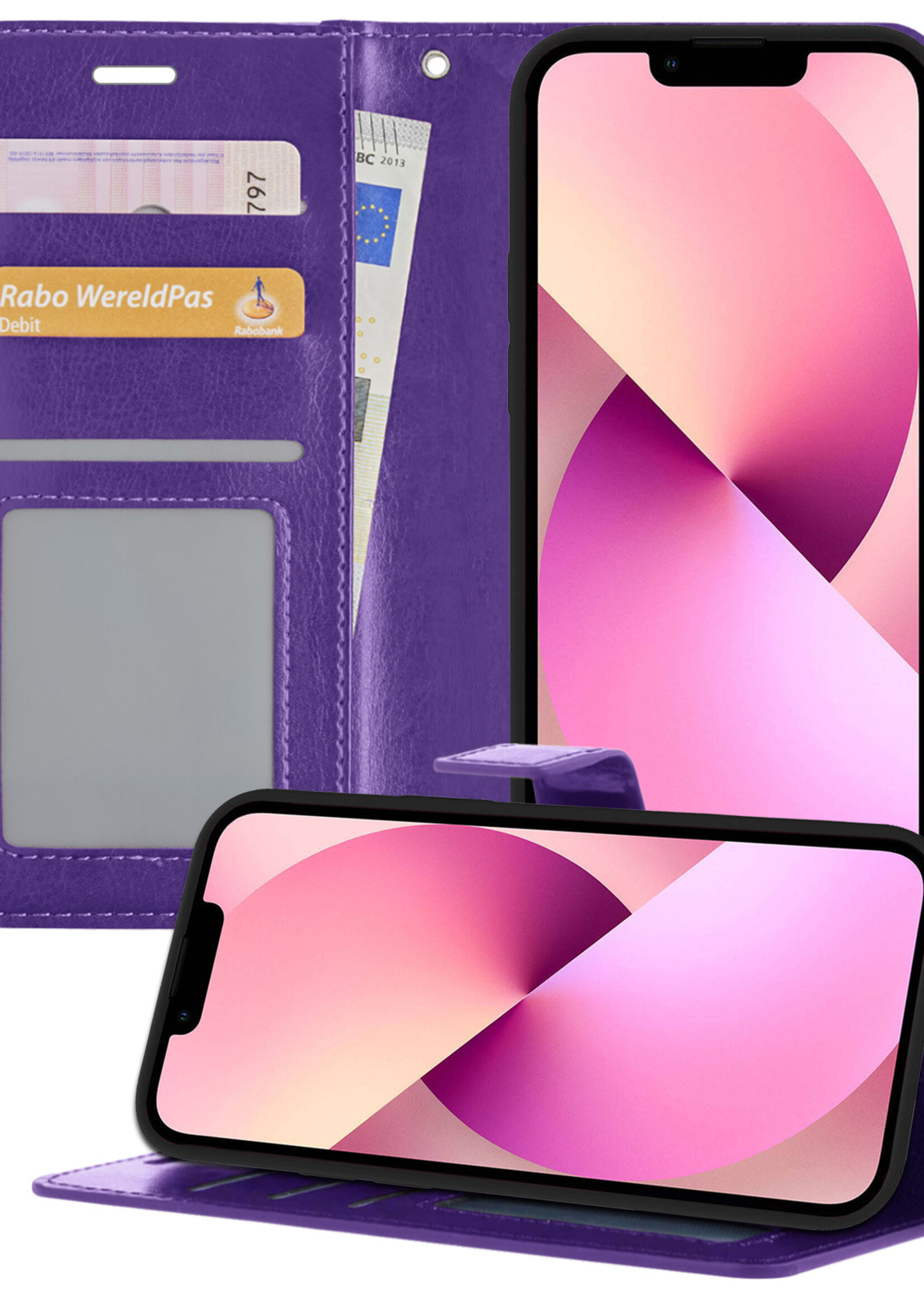 LUQ Hoesje Geschikt voor iPhone 14 Plus Hoesje Book Case Hoes Wallet Cover - Hoes Geschikt voor iPhone 14 Plus Hoesje Bookcase Hoes - Paars