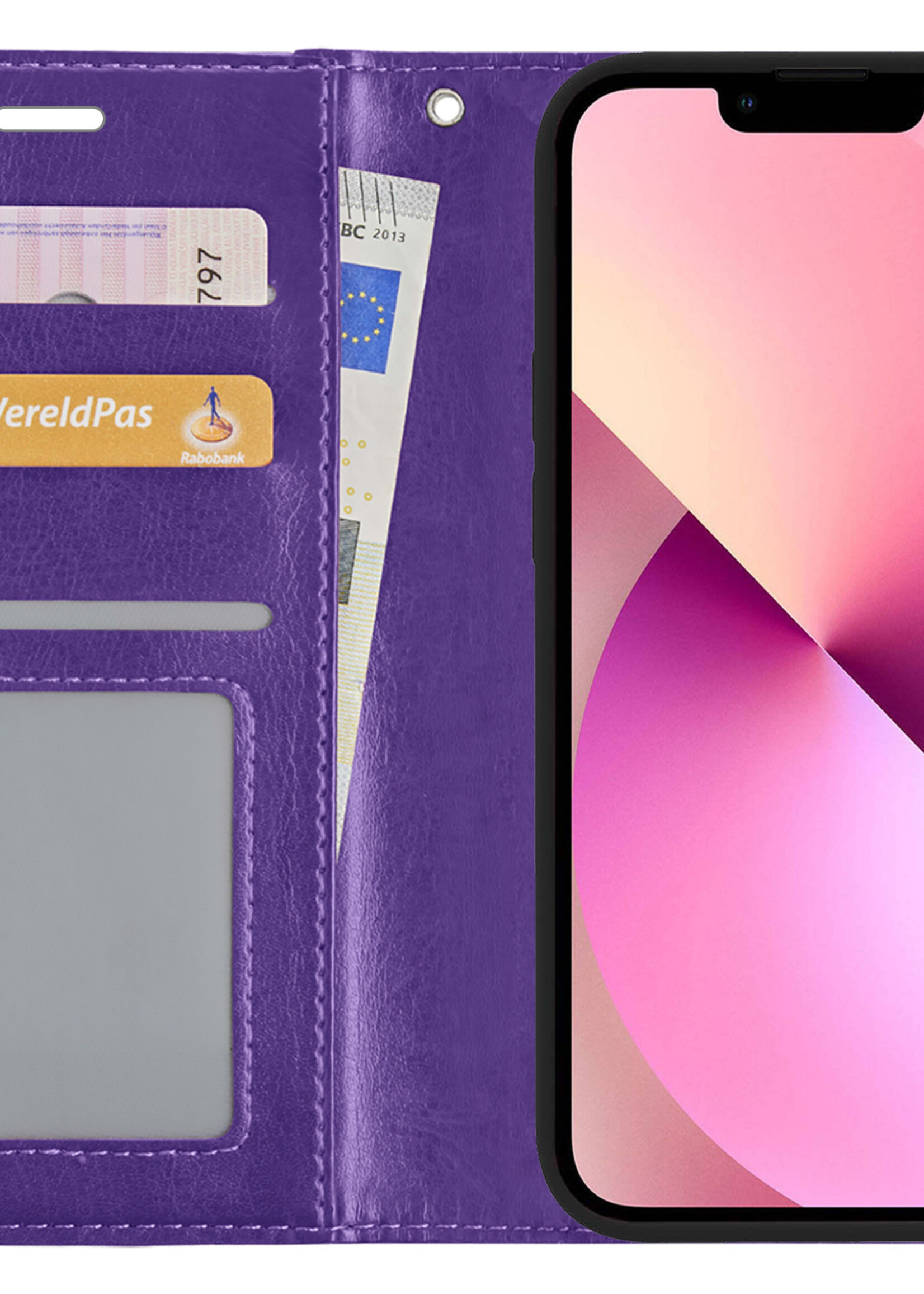 LUQ Hoesje Geschikt voor iPhone 14 Plus Hoesje Book Case Hoes Wallet Cover - Hoes Geschikt voor iPhone 14 Plus Hoesje Bookcase Hoes - Paars