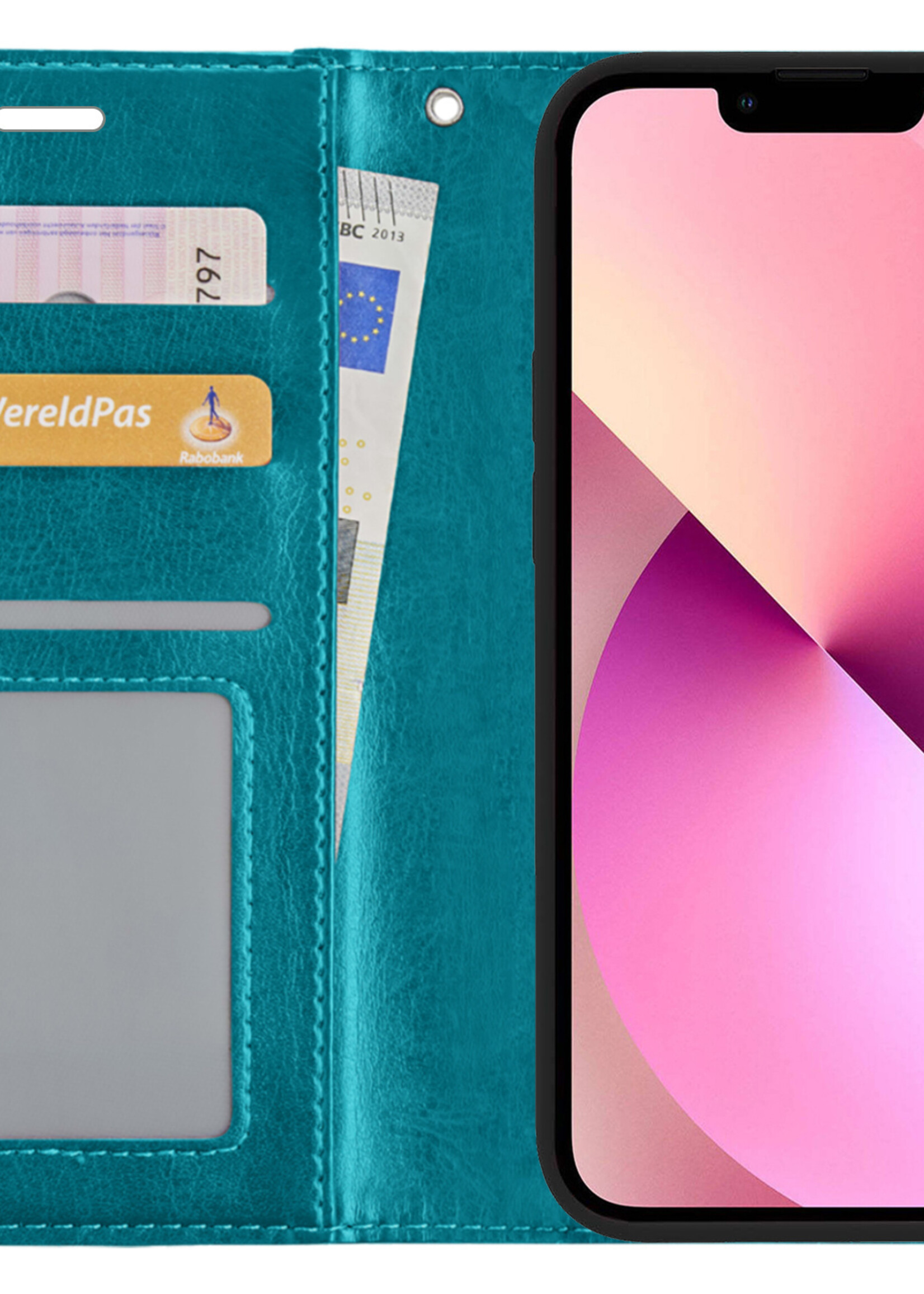 LUQ Hoesje Geschikt voor iPhone 14 Plus Hoesje Book Case Hoes Wallet Cover - Hoes Geschikt voor iPhone 14 Plus Hoesje Bookcase Hoes - Turquoise
