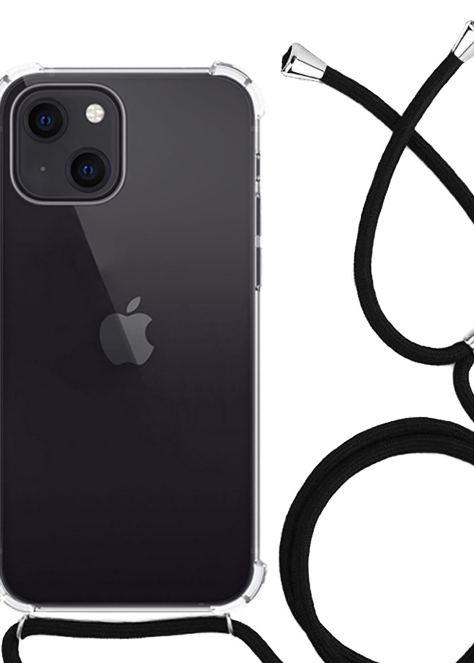 LUQ Hoesje Geschikt voor iPhone 14 Plus Hoesje Shockproof Case Siliconen Hoes Met Koord - Transparant