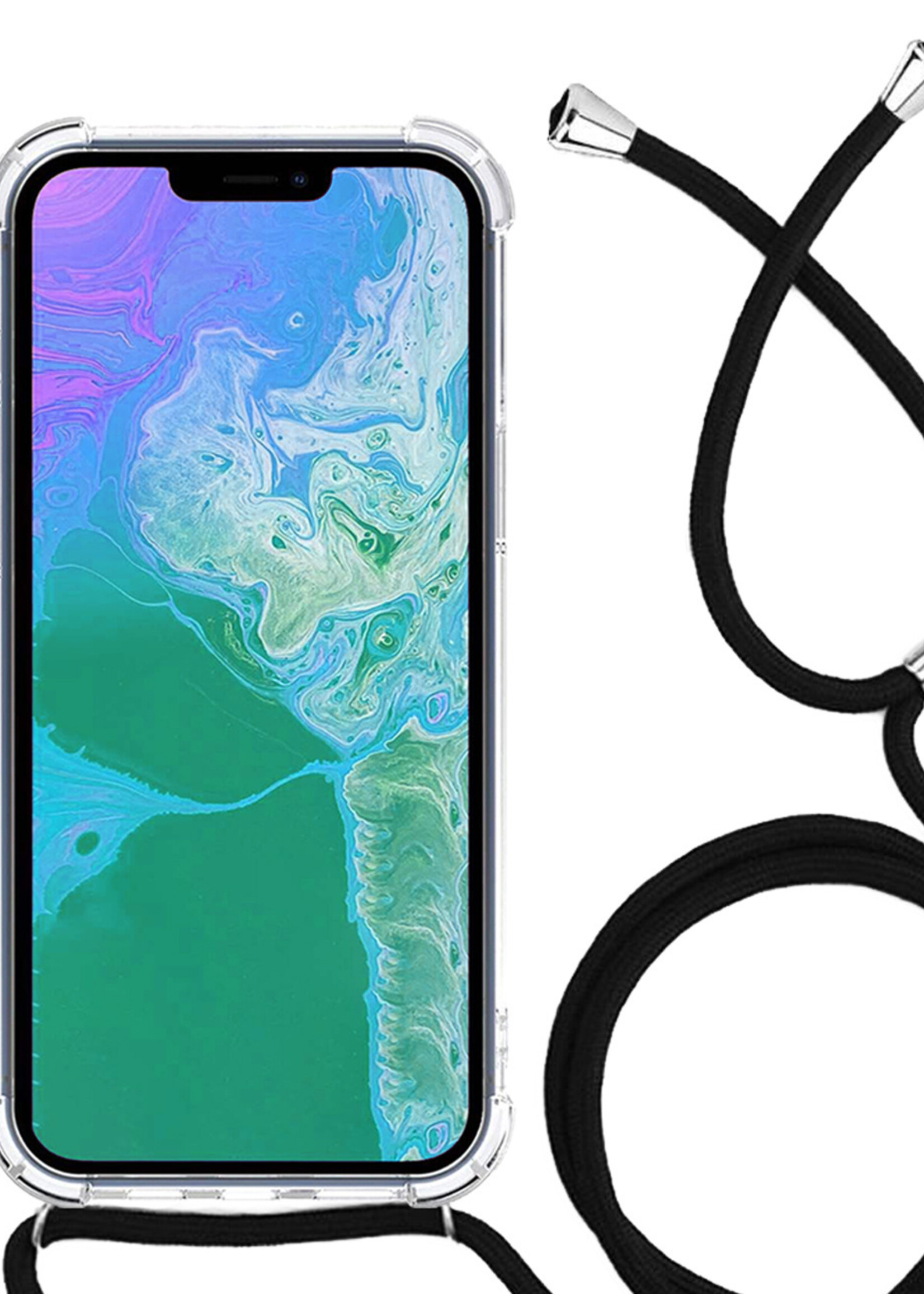 LUQ Hoesje Geschikt voor iPhone 14 Plus Hoesje Shockproof Case Siliconen Hoes Met Koord - Transparant