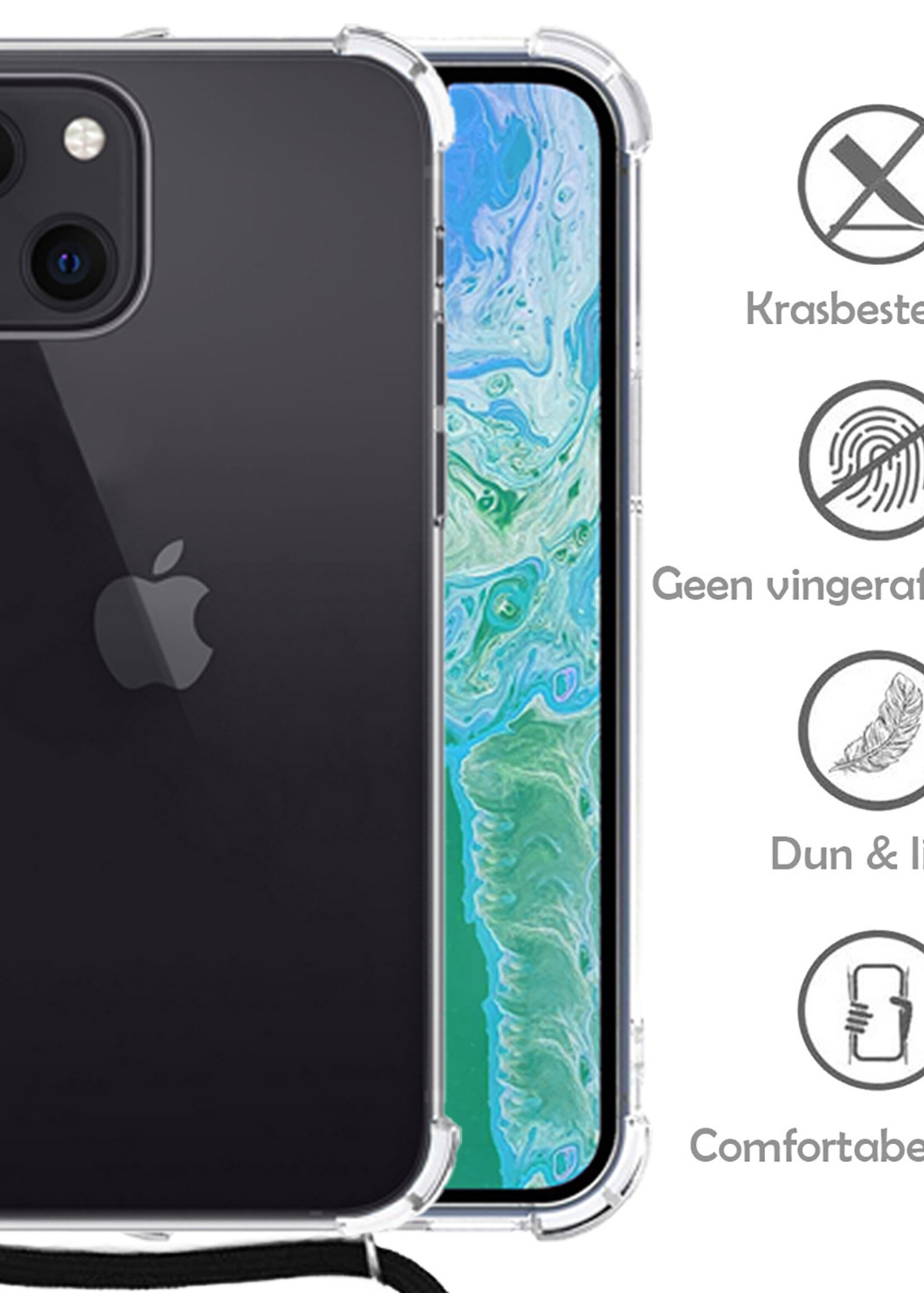 LUQ Hoesje Geschikt voor iPhone 14 Plus Hoesje Shockproof Case Siliconen Hoes Met Koord - Transparant