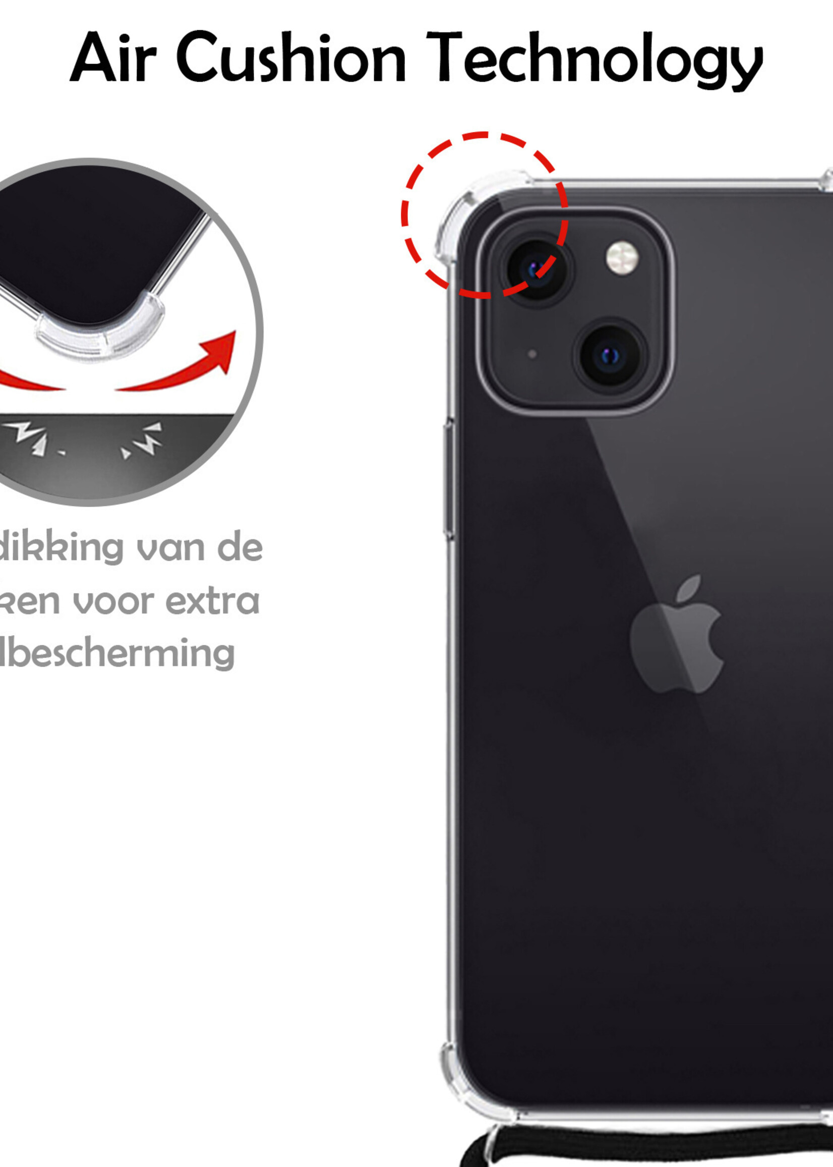 Hoesje Geschikt voor iPhone 14 Plus Hoesje Shockproof Case Siliconen Hoes Met Koord - Transparant
