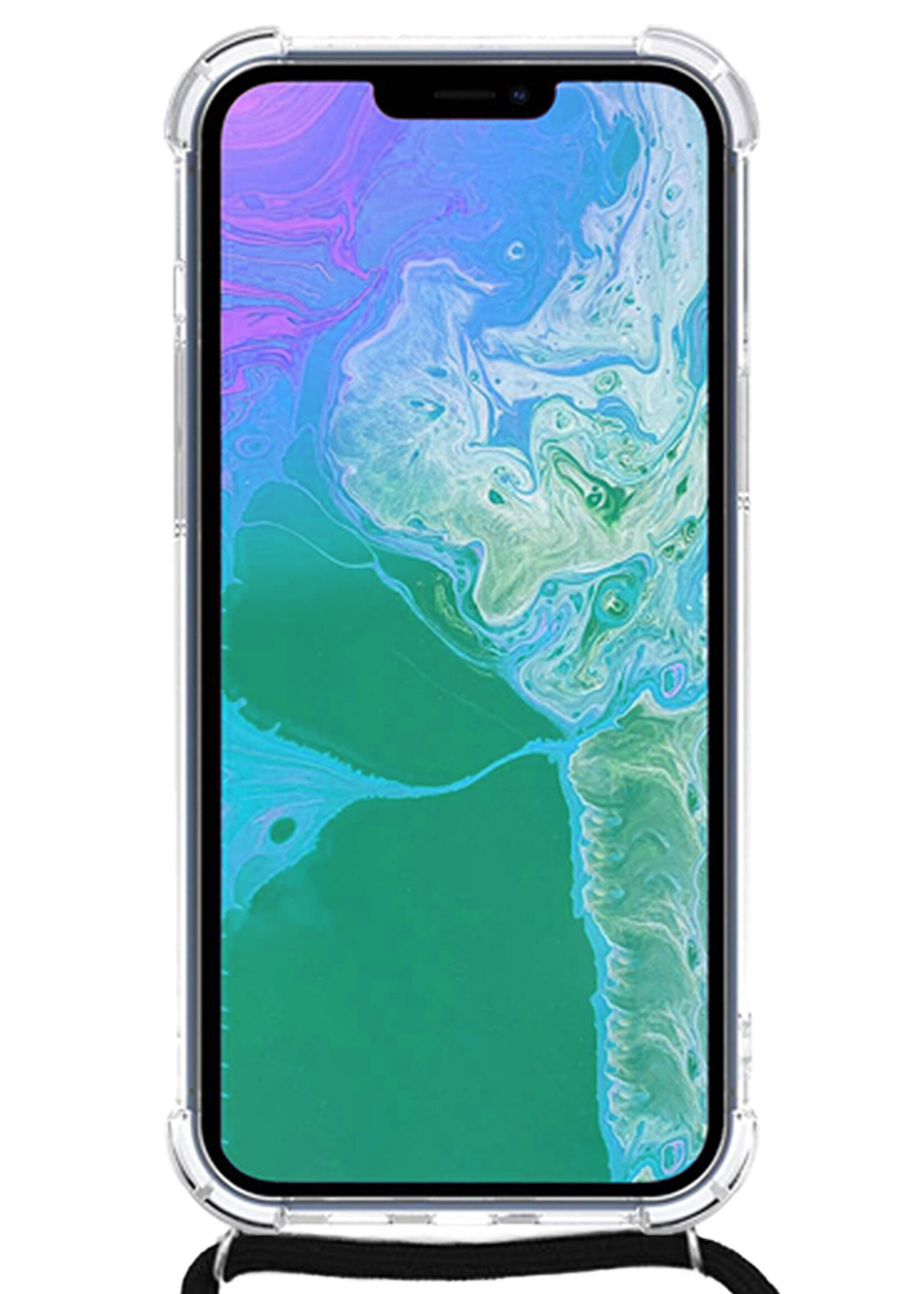 LUQ Hoesje Geschikt voor iPhone 14 Plus Hoesje Shockproof Case Siliconen Hoes Met Koord - Transparant