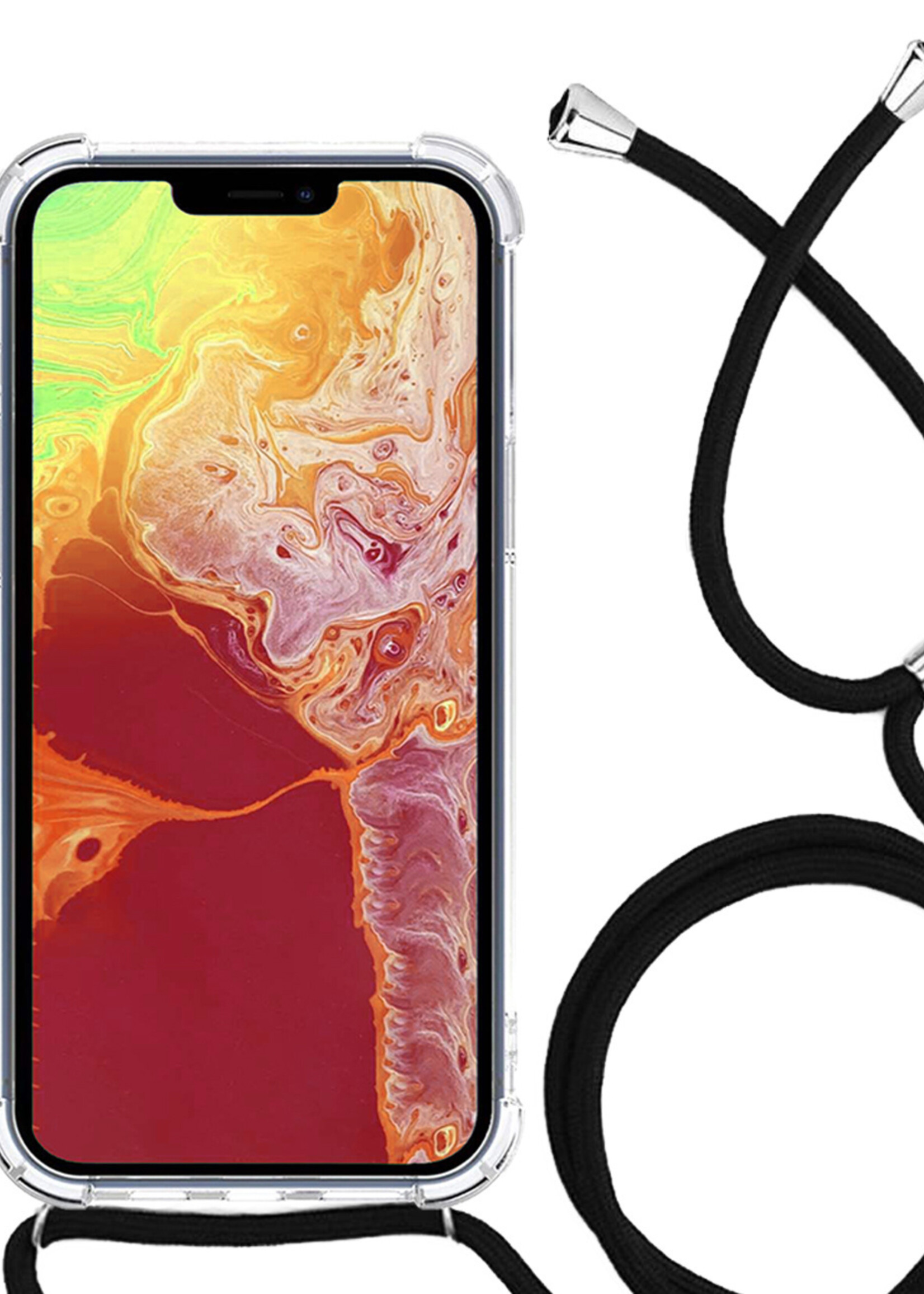 LUQ Hoesje Geschikt voor iPhone 14 Pro Hoesje Shockproof Case Siliconen Hoes Met Koord - Transparant