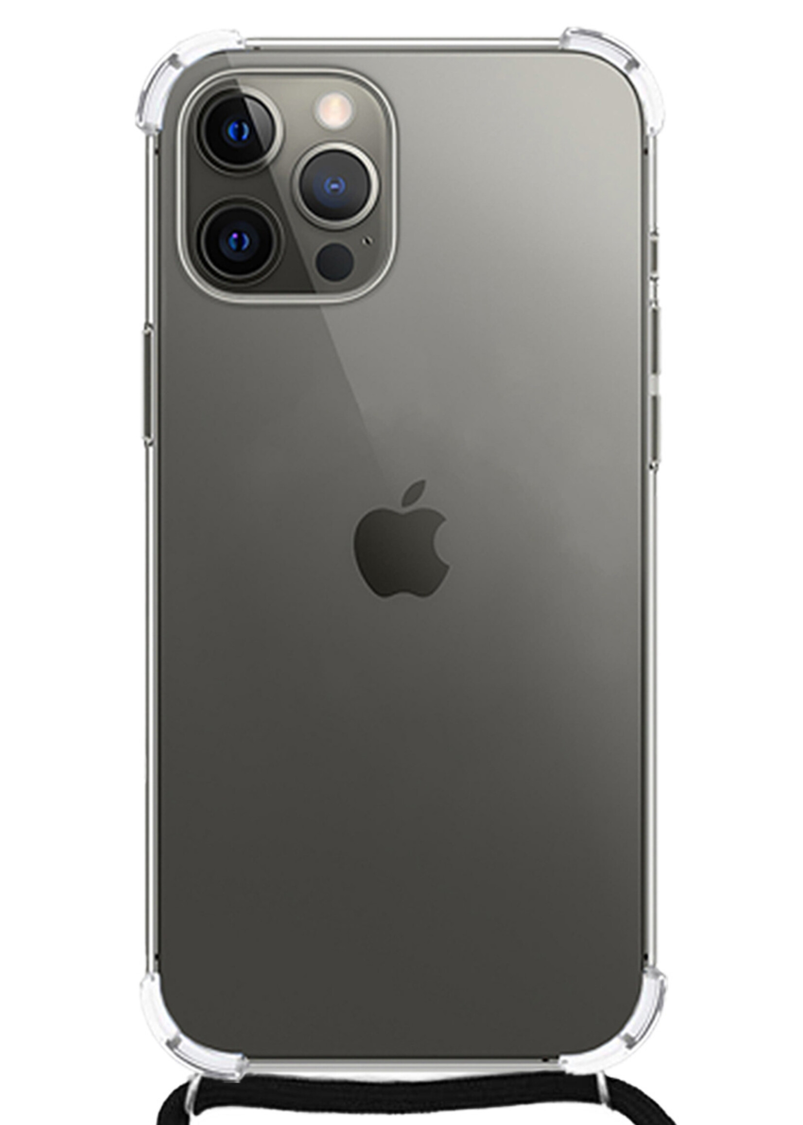 LUQ Hoesje Geschikt voor iPhone 14 Pro Hoesje Shockproof Case Siliconen Hoes Met Koord - Transparant