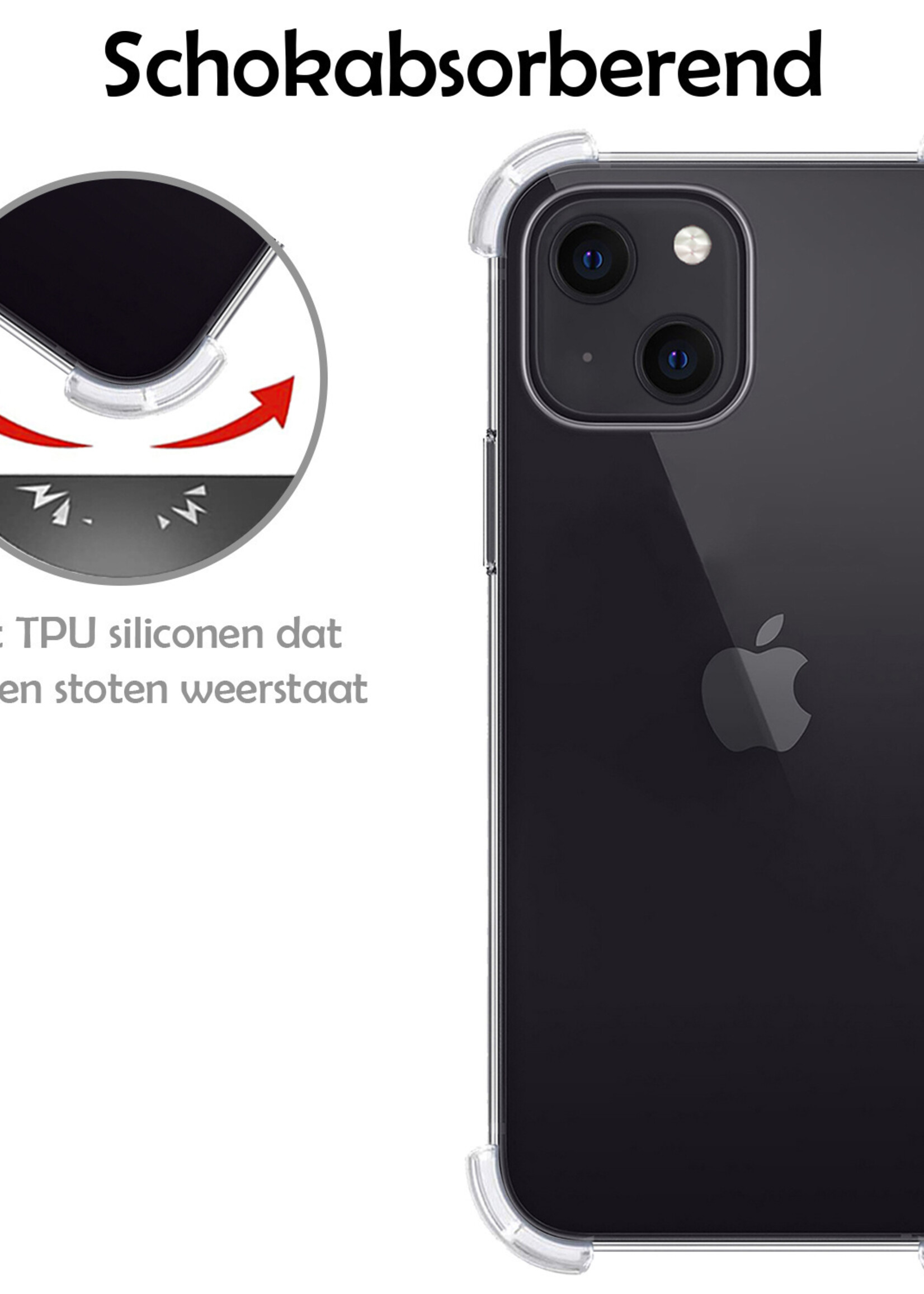 LUQ Hoesje Geschikt voor iPhone 14 Plus Hoesje Shockproof Case Siliconen Met 2x Screenprotector - Hoes Geschikt voor iPhone 14 Plus Hoes Cover Siliconen - Transparant