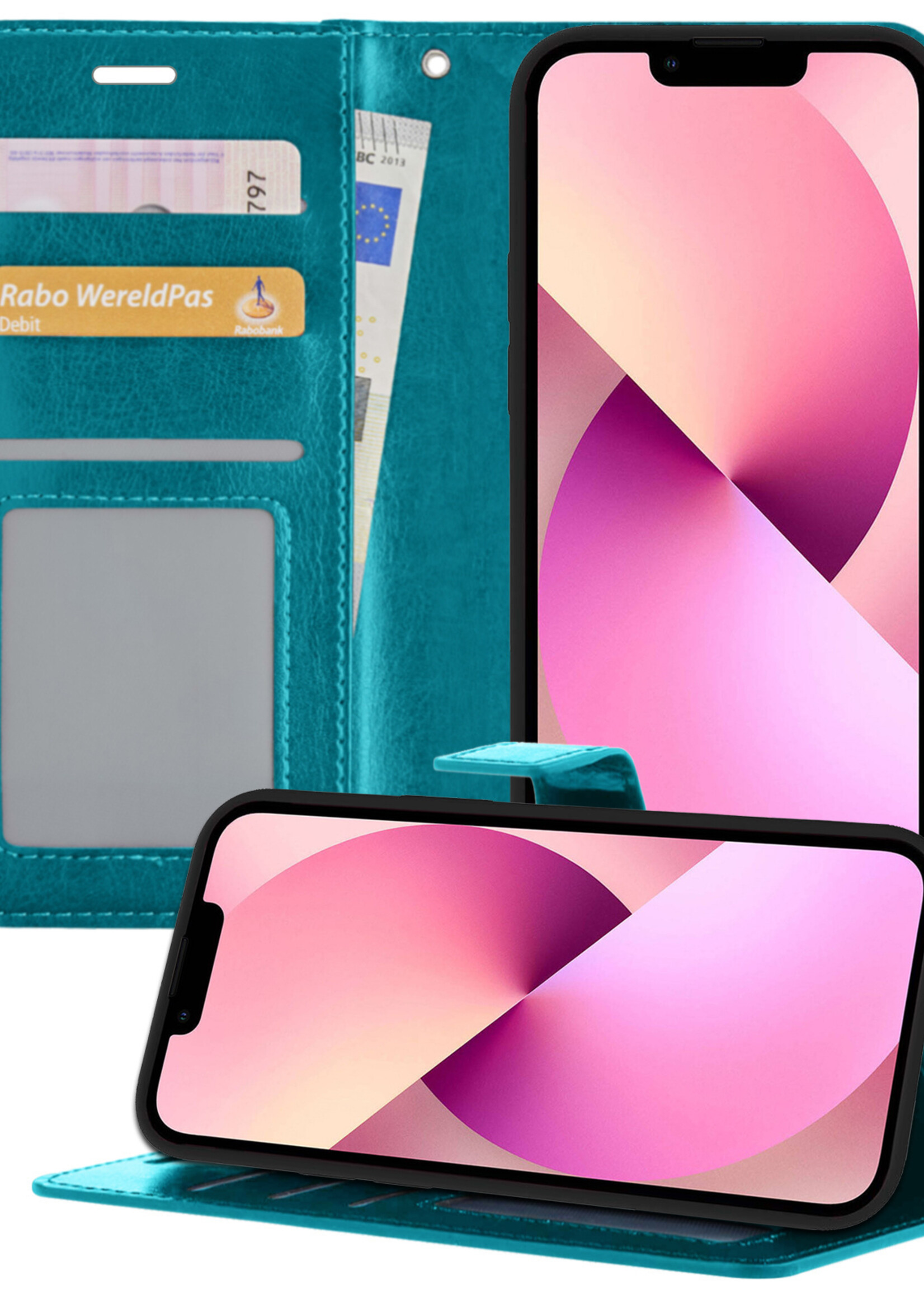 LUQ Hoesje Geschikt voor iPhone 14 Plus Hoesje Book Case Hoes Wallet Cover - Hoes Geschikt voor iPhone 14 Plus Hoesje Bookcase Hoes - Turquoise