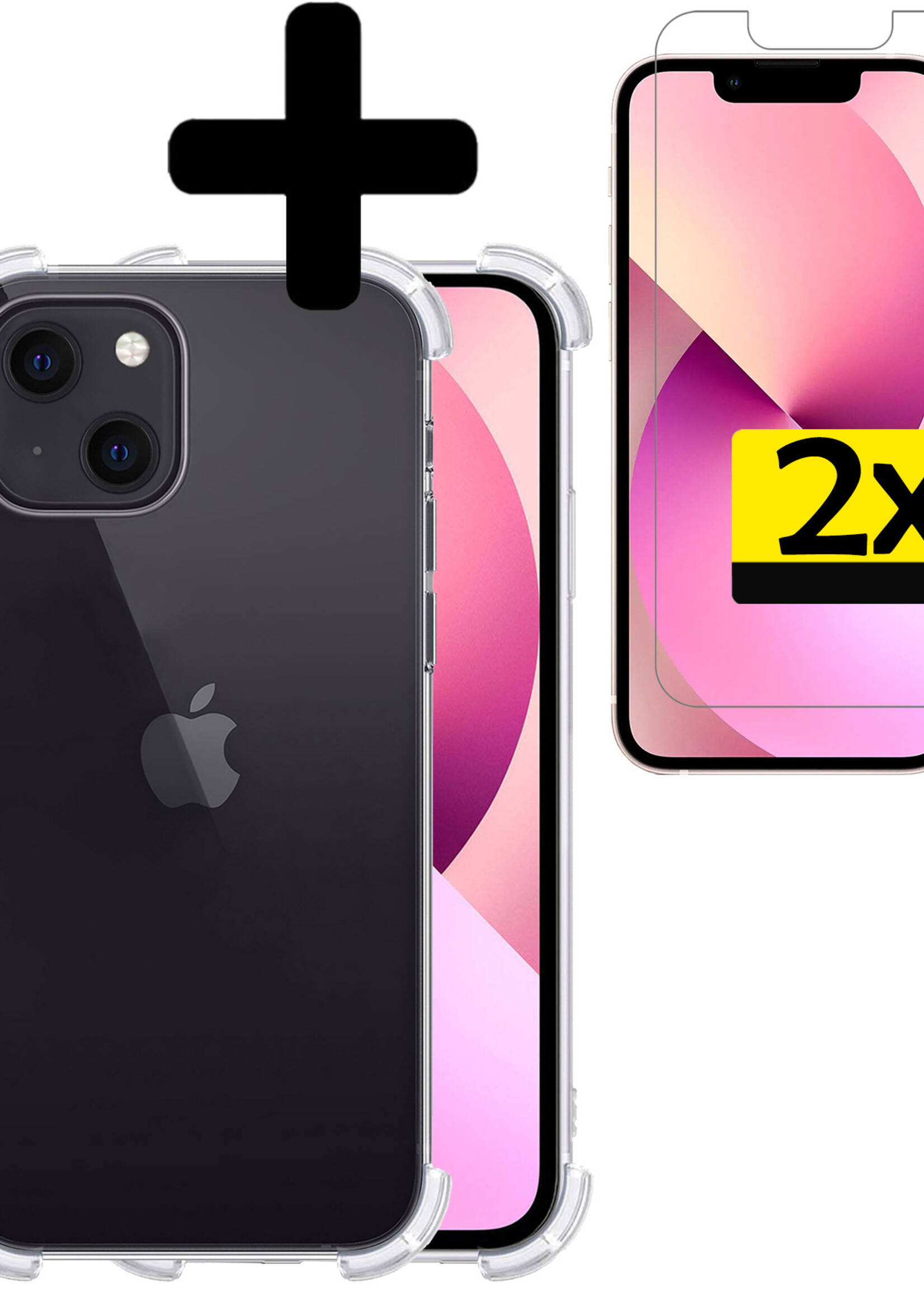 LUQ Hoesje Geschikt voor iPhone 14 Hoesje Shockproof Case Siliconen Met 2x Screenprotector - Hoes Geschikt voor iPhone 14 Hoes Cover Siliconen - Transparant
