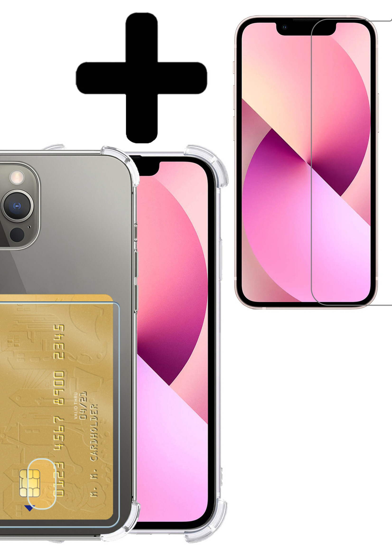 LUQ Hoesje Geschikt voor iPhone 14 Pro Max Hoesje Case Pashouder Cover Siliconen Met Screenprotector - Hoes Geschikt voor iPhone 14 Pro Max Hoesje Met Kaarthouder- Transparant