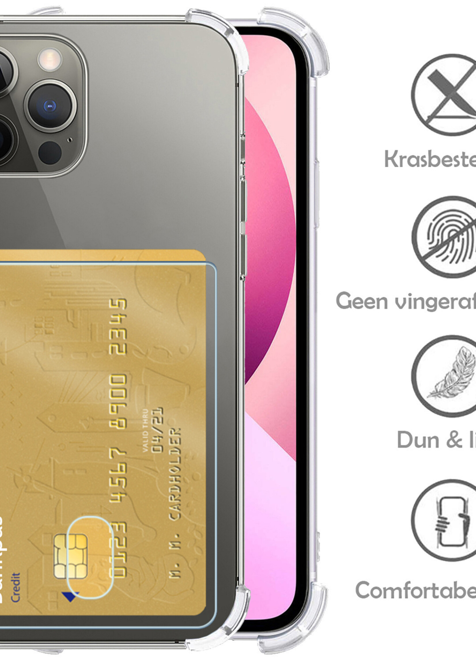 LUQ Hoesje Geschikt voor iPhone 14 Pro Max Hoesje Case Pashouder Cover Siliconen Met Screenprotector - Hoes Geschikt voor iPhone 14 Pro Max Hoesje Met Kaarthouder- Transparant