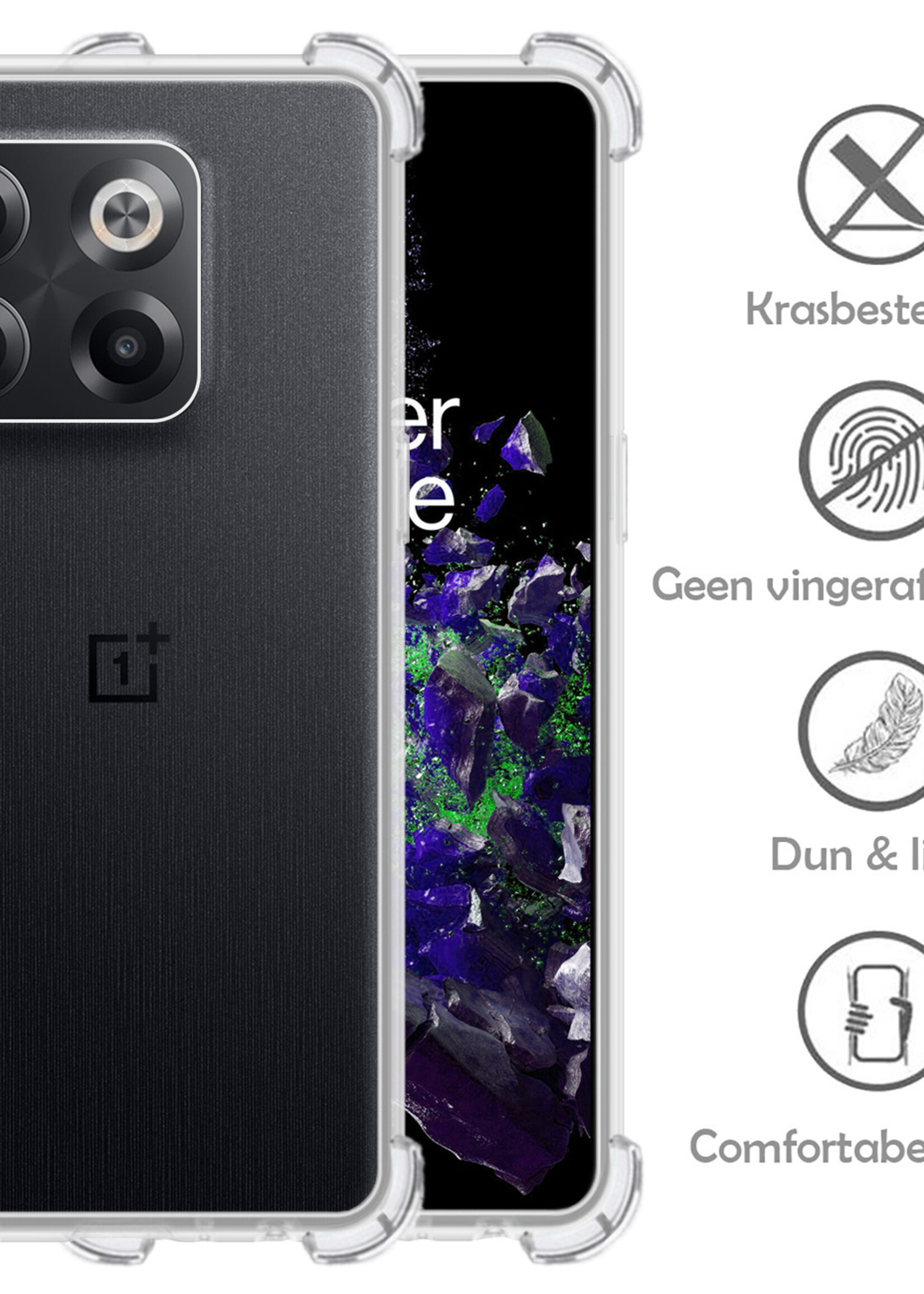 LUQ Hoesje Geschikt voor OnePlus 10T Hoesje Shockproof Case Siliconen Met Screenprotector - Hoes Geschikt voor OnePlus 10T Hoes Cover Siliconen - Transparant