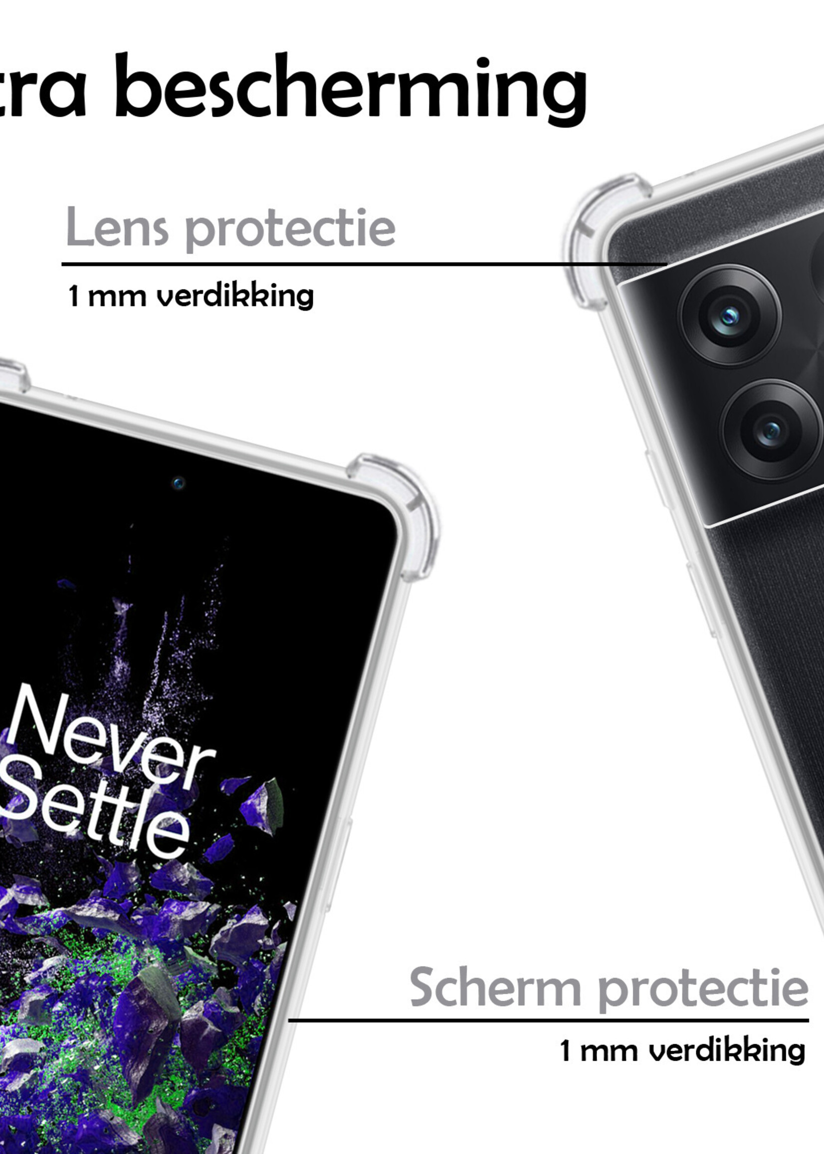 LUQ Hoesje Geschikt voor OnePlus 10T Hoesje Shockproof Case Siliconen Met Screenprotector - Hoes Geschikt voor OnePlus 10T Hoes Cover Siliconen - Transparant