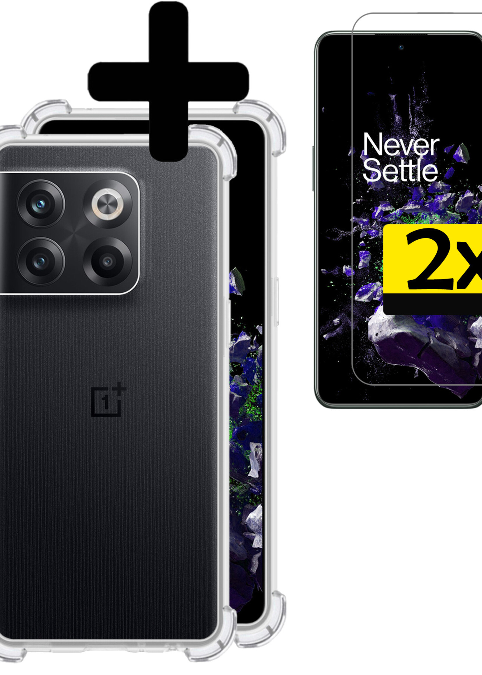 LUQ Hoesje Geschikt voor OnePlus 10T Hoesje Shockproof Case Siliconen Met 2x Screenprotector - Hoes Geschikt voor OnePlus 10T Hoes Cover Siliconen - Transparant