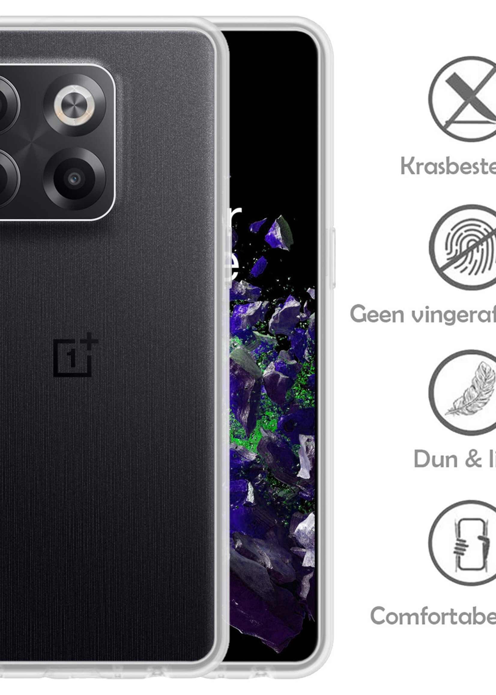 LUQ Hoesje Geschikt voor OnePlus 10T Hoesje Siliconen Case Met Screenprotector - Hoes Geschikt voor OnePlus 10T Hoes Siliconen - Transparant